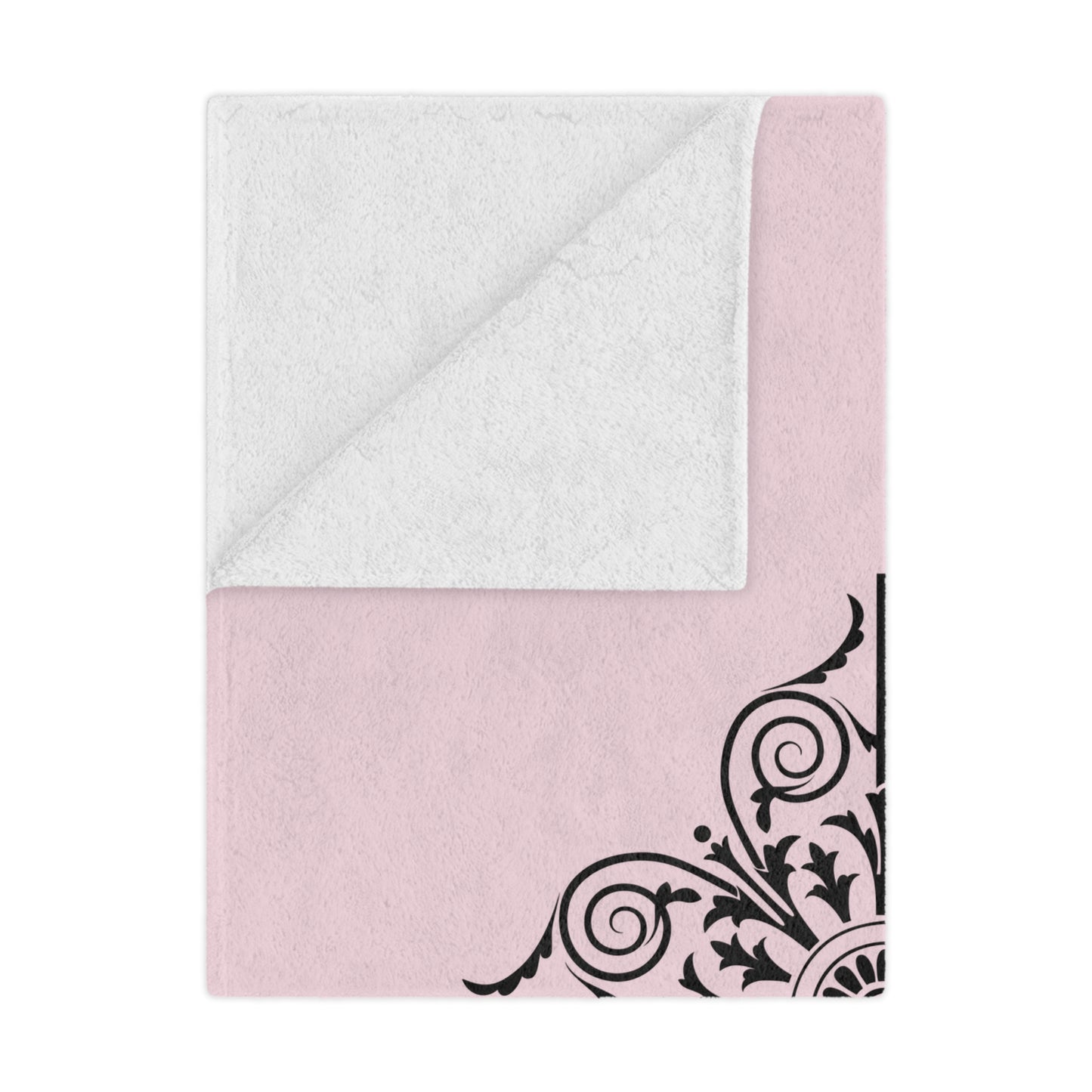 Pink Minky Blanket with Black Ornate Medallion – Decorative Cozy Throw