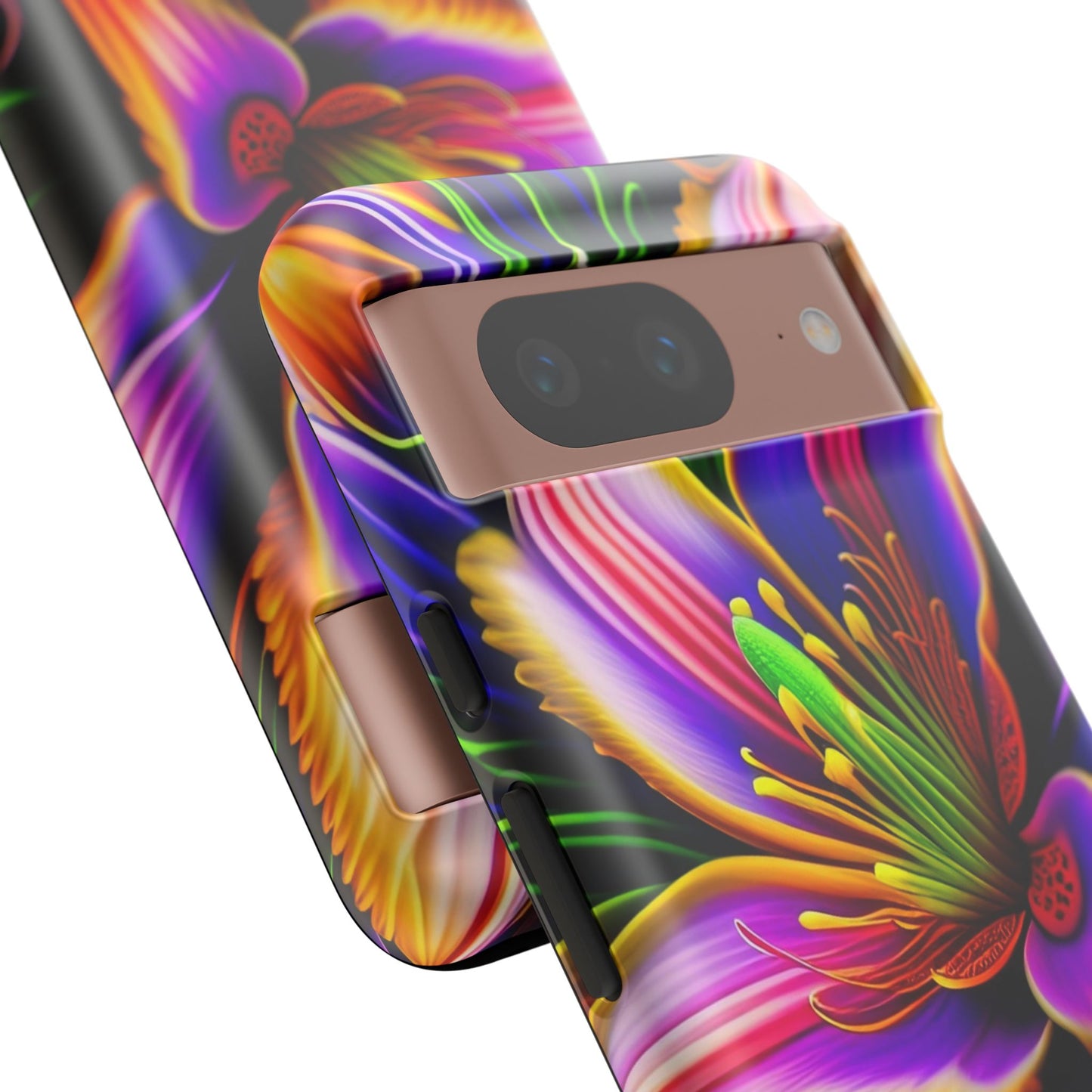 Floral Neon Tough Phone Case — Vivid Purple & Orange Lily Protective Cover