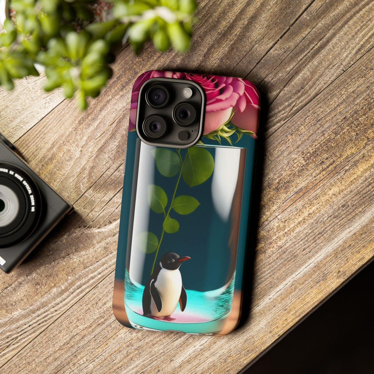Penguin in a Glass Floral Tough Phone Case — Cute Protective Phone Cover