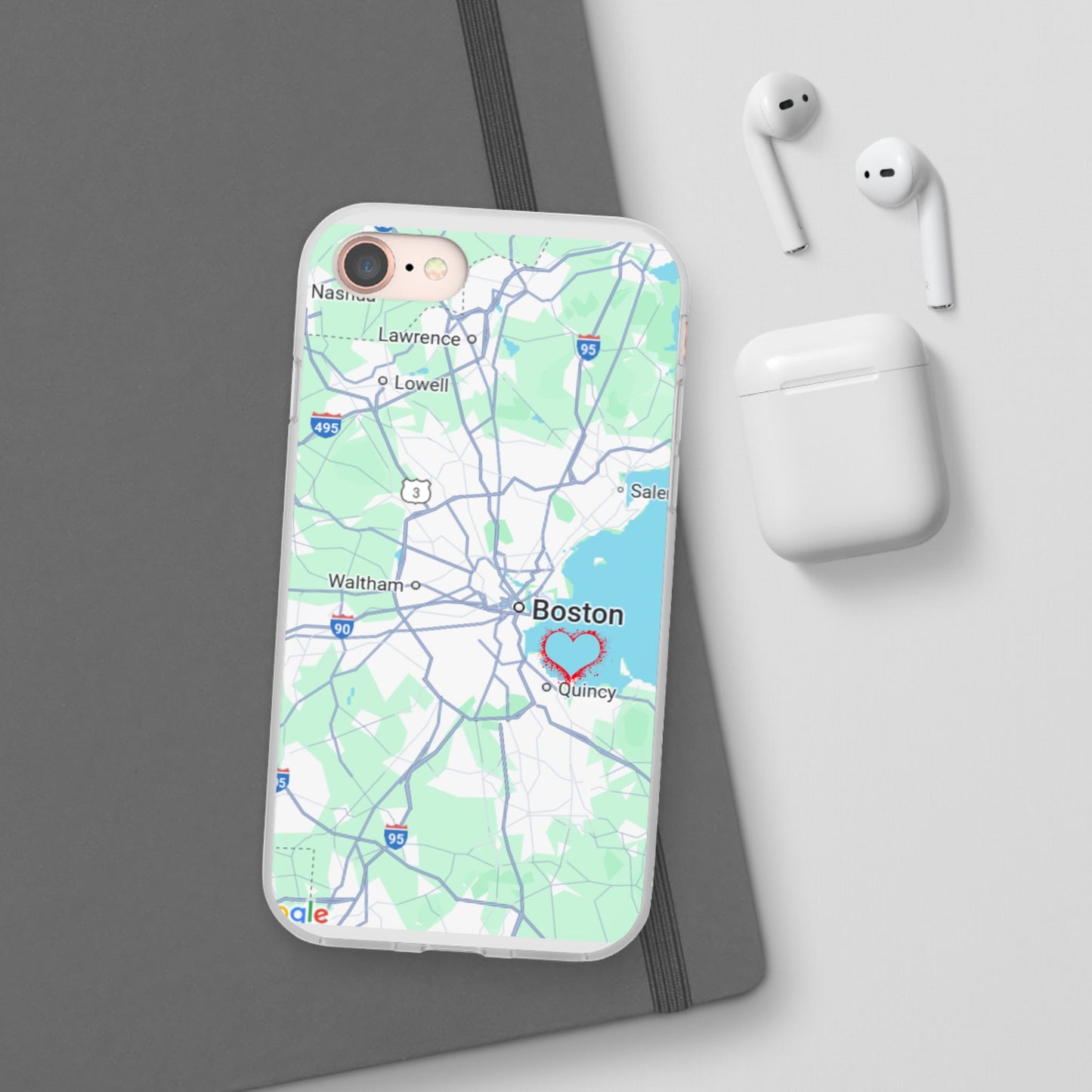 Boston Map Flexi Case for iPhone, Custom Location Phone Case, Unique Gift, Boston Heart Design, Travel Lover Accessory