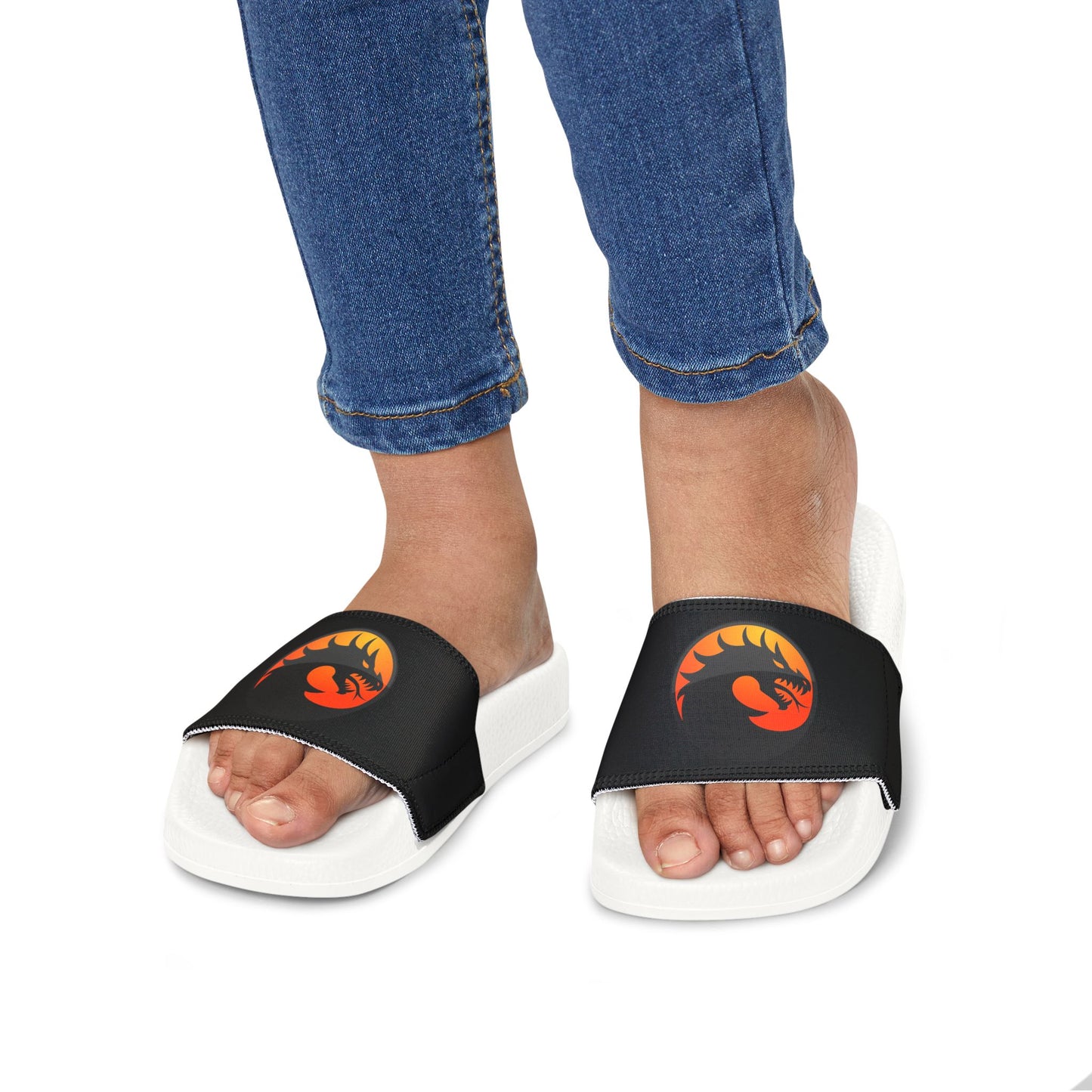 Youth Dragon Print Sandals, Fun Summer Footwear, Beachwear, Playful Slide Sandals, Casual Outdoor Shoes, Kids Summer Shoes