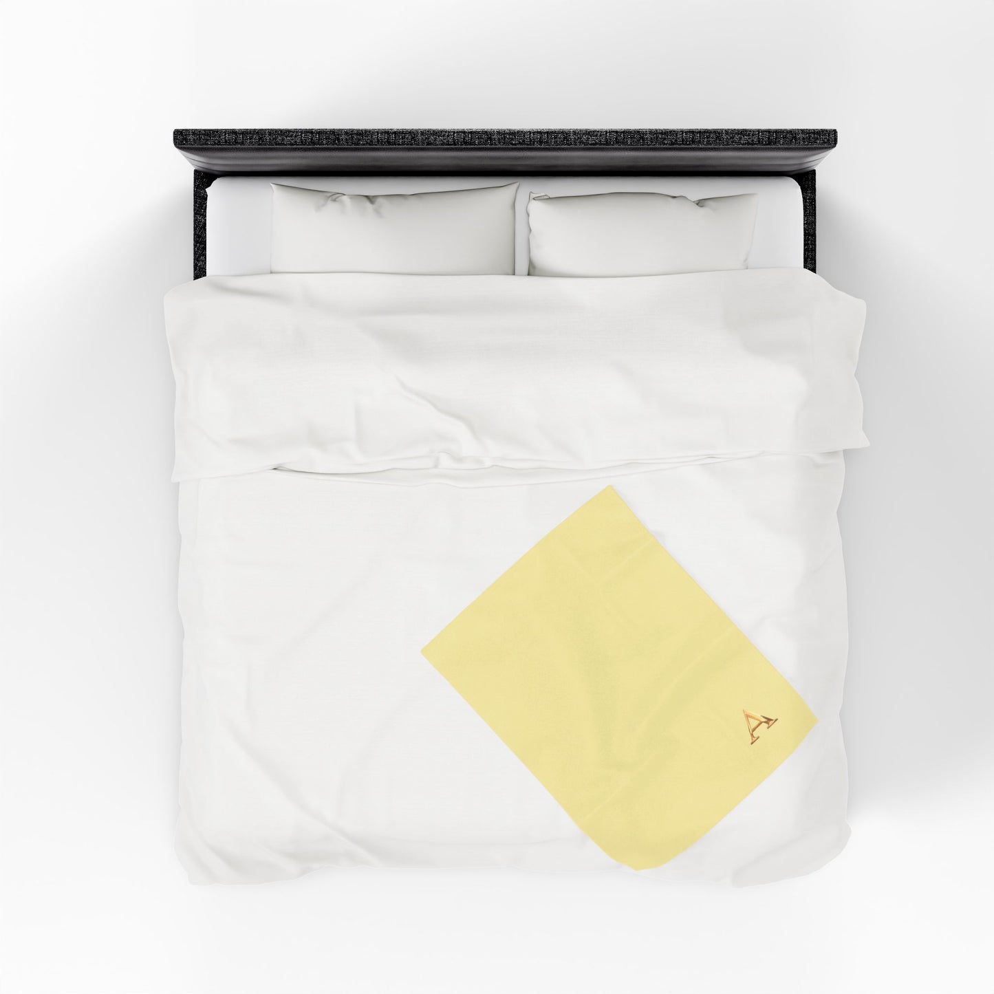 Cozy Velveteen Plush Blanket - Soft Yellow and White Letter A