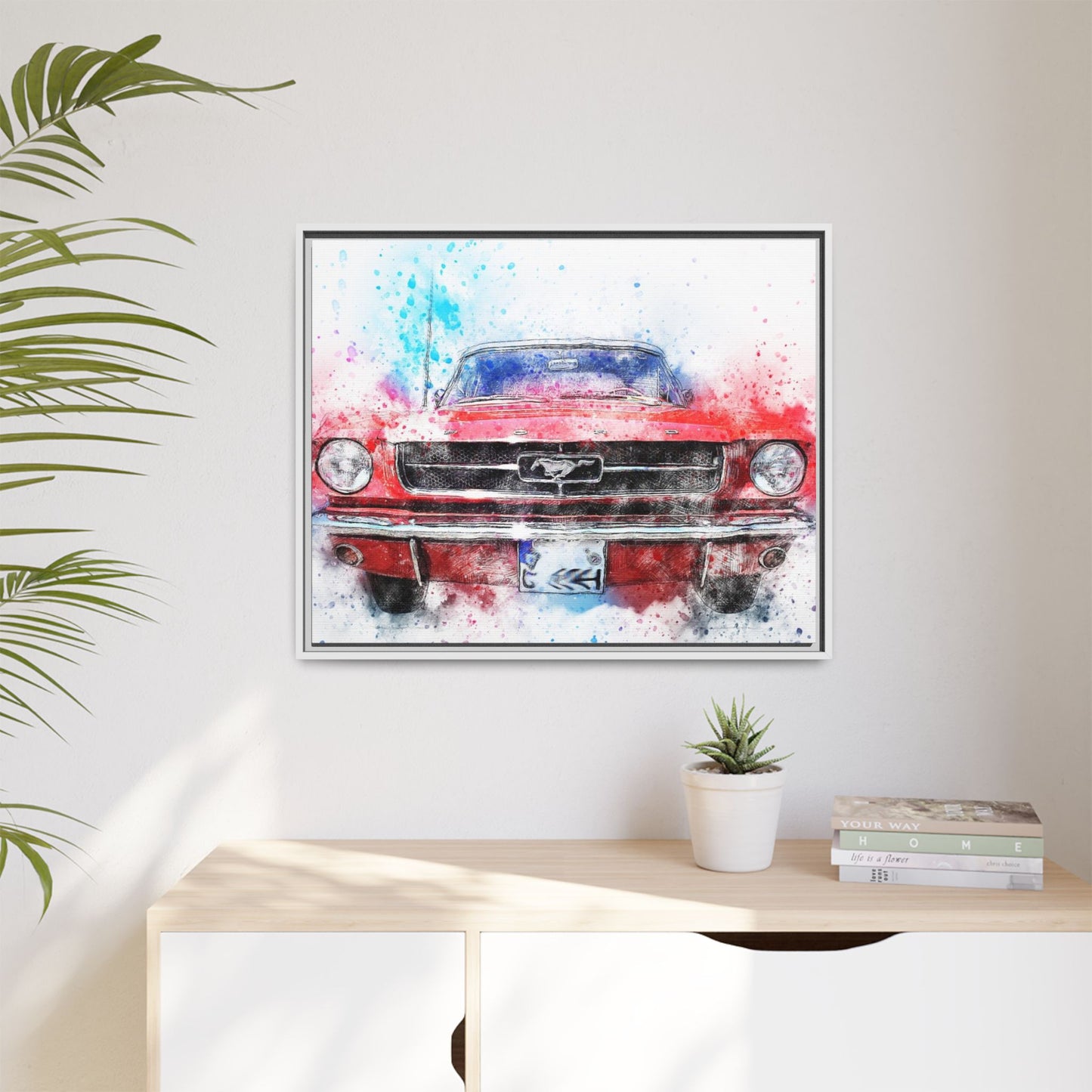 Matte Canvas, Framed Mustang Car