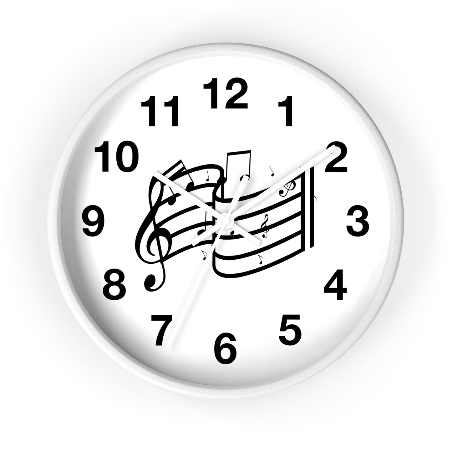 Music Notes Wall Clock — Black & White Treble Clef Timepiece for Music Lovers