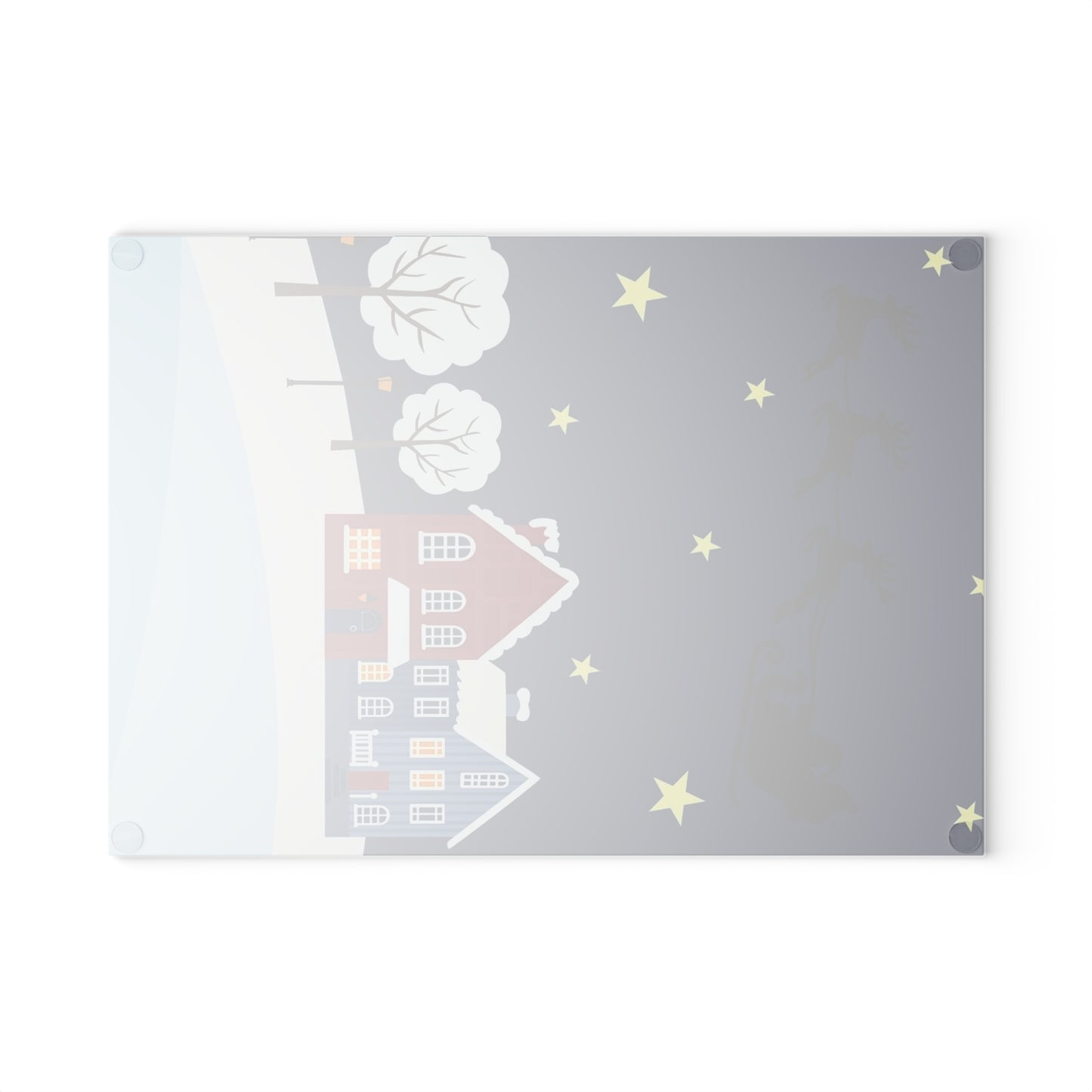 Santa Sleigh over Snowy Village Glass Cutting Board Christmas Kitchen Decor