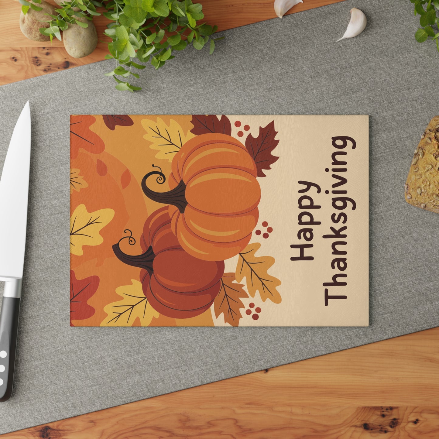 Happy Thanksgiving Pumpkin Glass Cutting Board