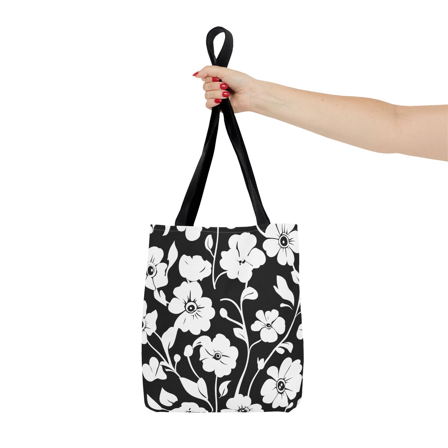 Elegant Floral Tote Bag, Black and White Tote, Eco-Friendly Shopping Bag