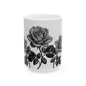 Elegant Floral Ceramic Mug - Black and White Rose Design, Coffee Cup, Gift for Her, Home Decor, Tea Lover's Perfect Mug
