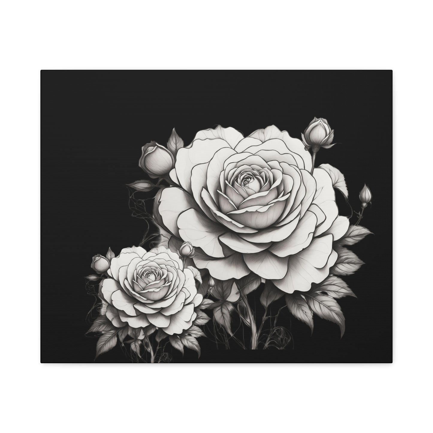 Monochrome Rose Canvas Print — Black & White Floral Wall Art