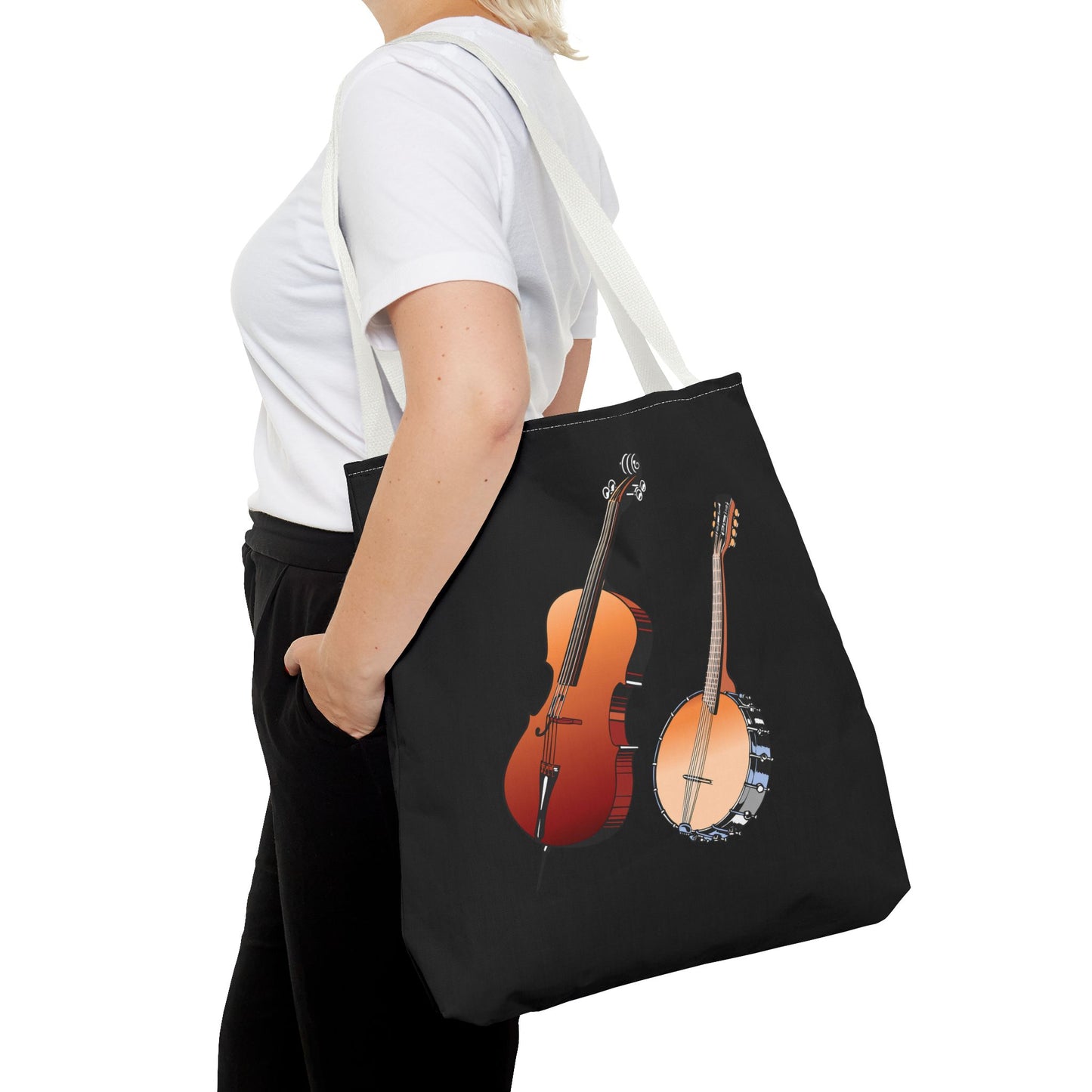 Musical Instruments Tote Bag, Music Lover Gift, Banjo and Cello Design, Stylish Grocery Tote, Concert Bag, Eco-Friendly Carryall
