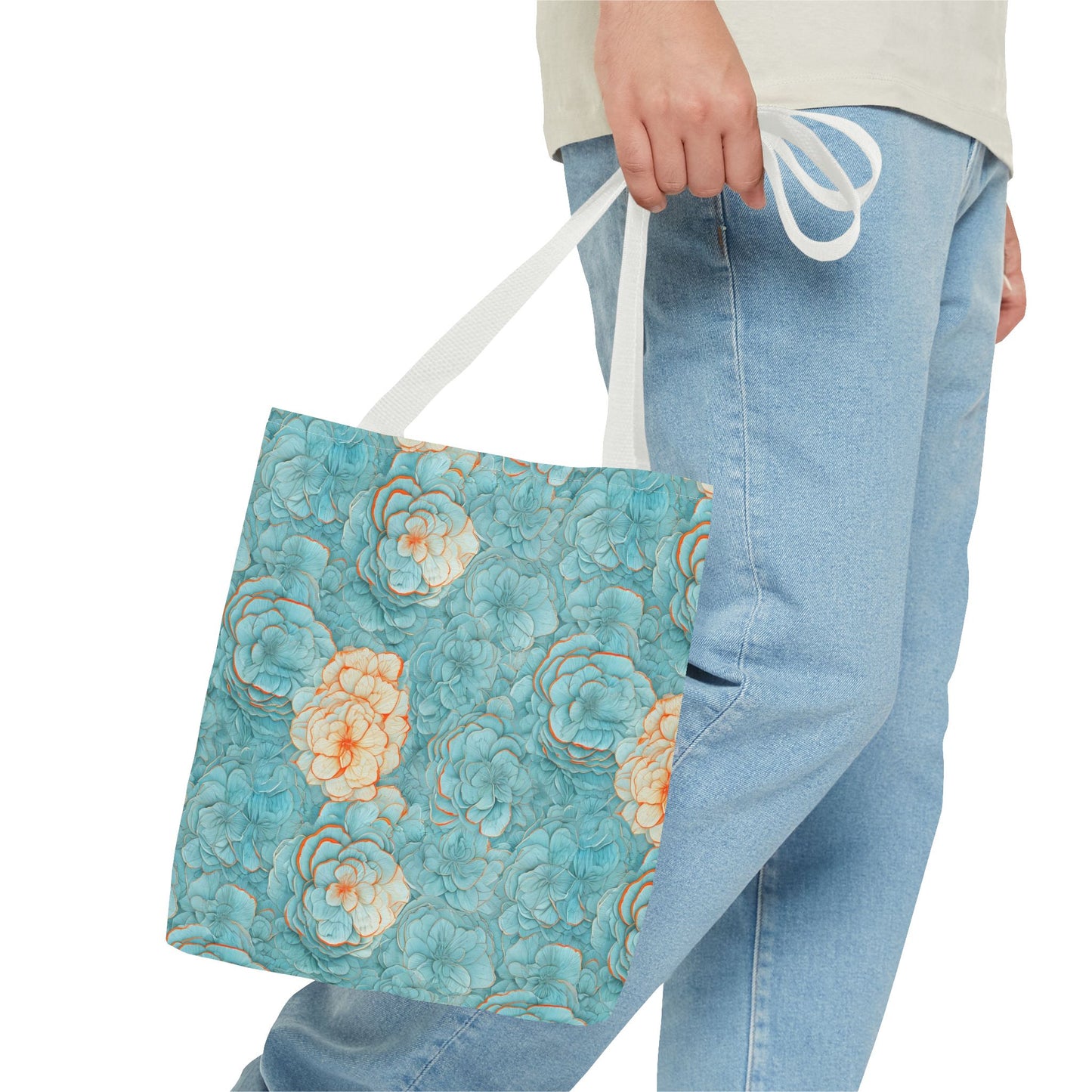 Floral Watercolor Tote Bag — Teal Succulent Pattern