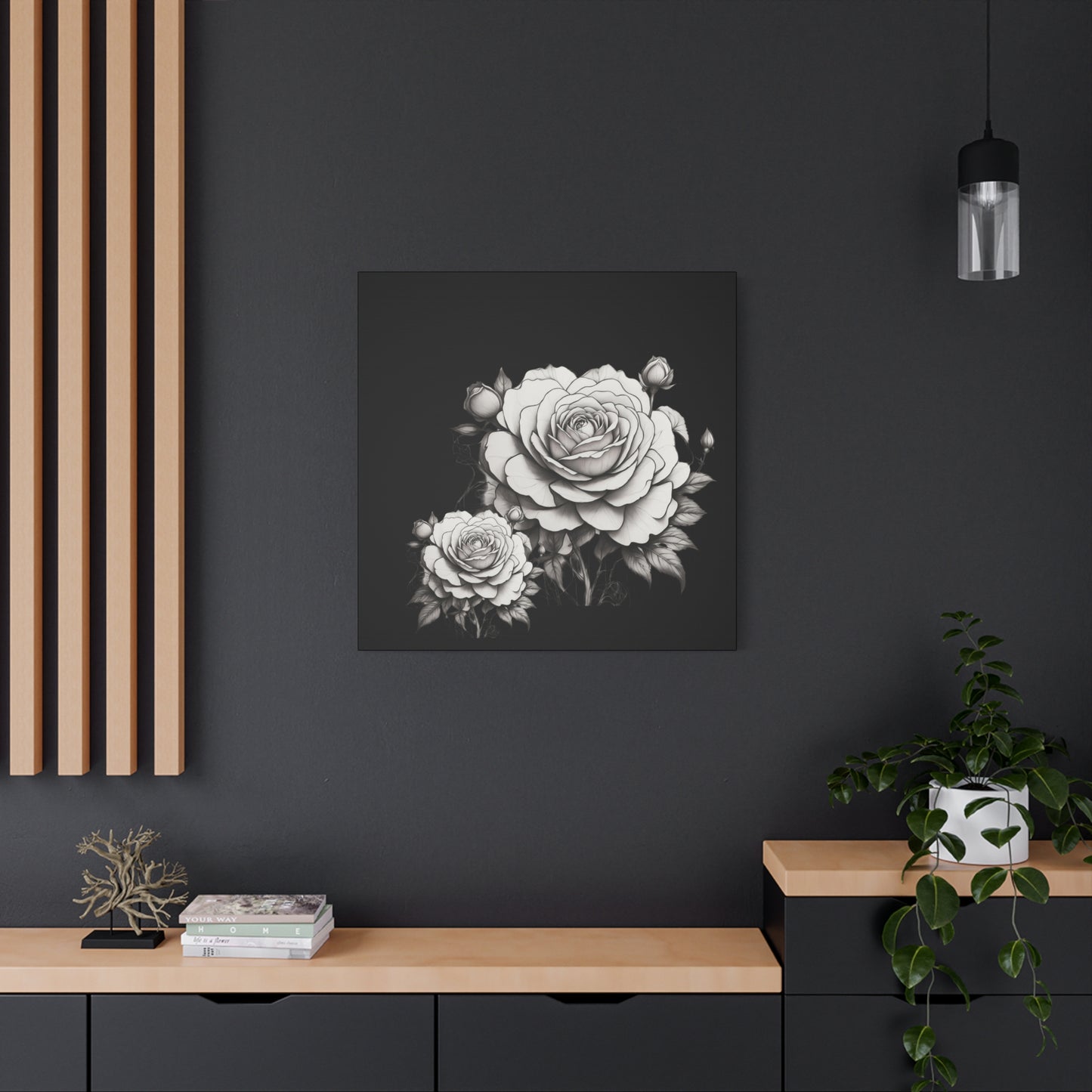 Monochrome Rose Canvas Print — Black & White Floral Wall Art