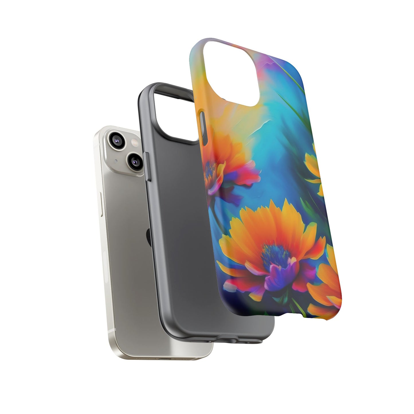 Floral Burst Tough Phone Case — Vibrant Watercolor Flowers Protective Cover