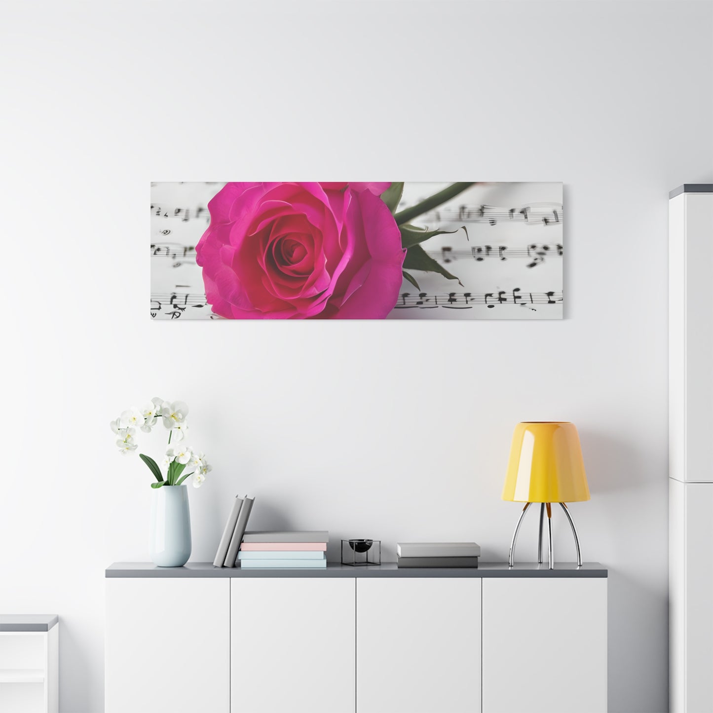 Stretched Canvas Art Print, Classic Rose on Sheet Music, Floral Wall Decor, Home Decoration, Gift for Music Lovers