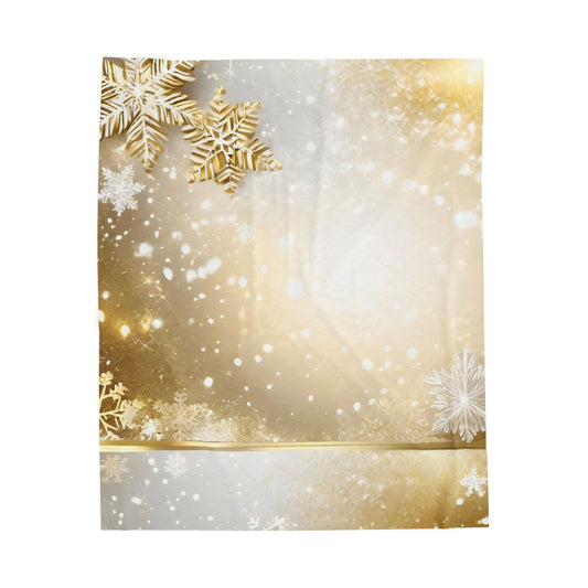 Gold Snowflake Velveteen Plush Blanket — Holiday Cozy Throw