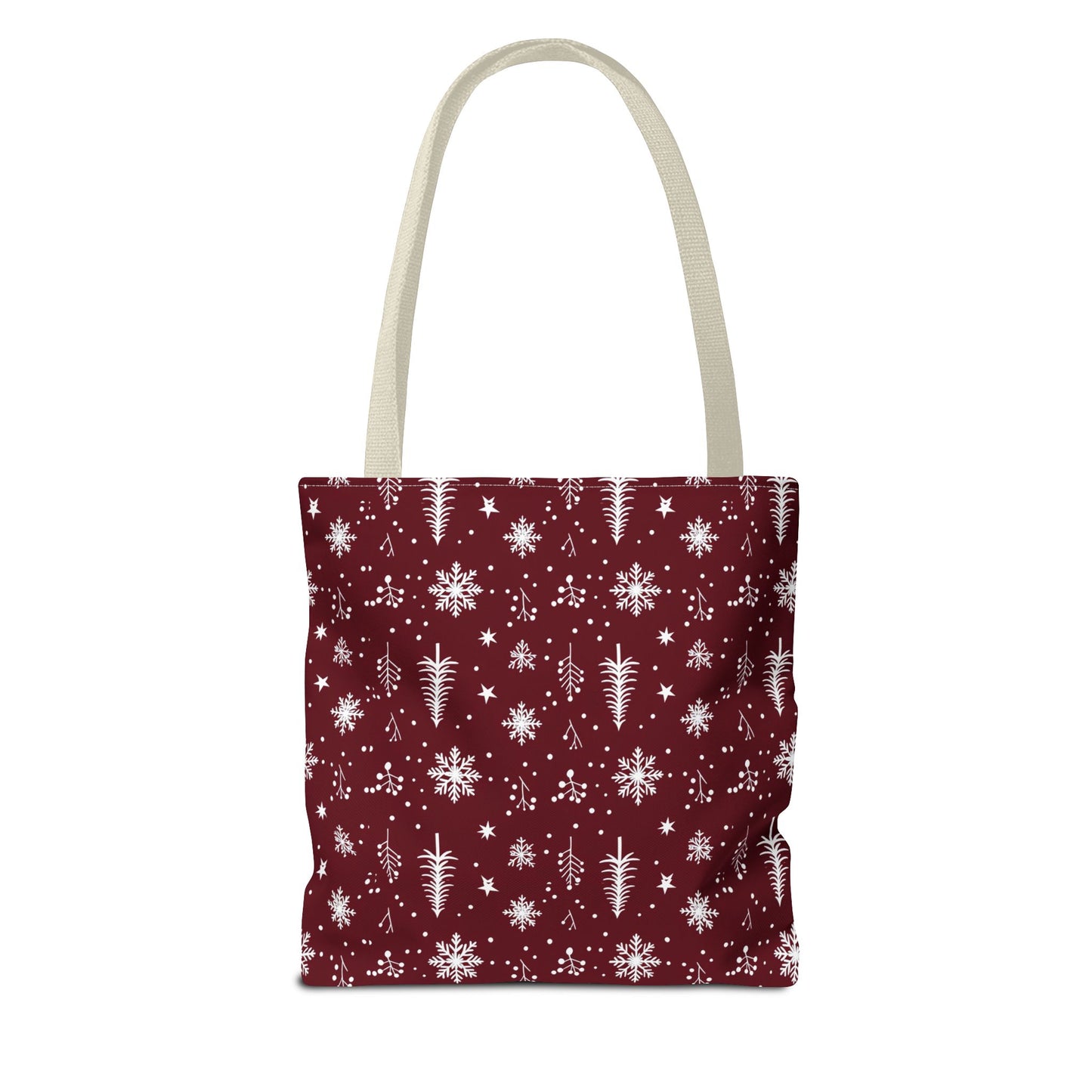 Christmas Snowflake Tote Bag – Burgundy Holiday Patterned Carryall
