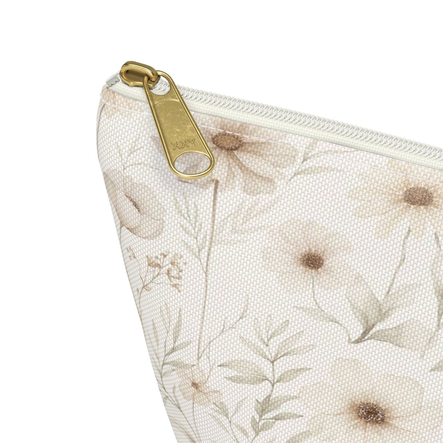 Floral Toile Accessory Pouch — Neutral Vintage Flower Cosmetic Bag