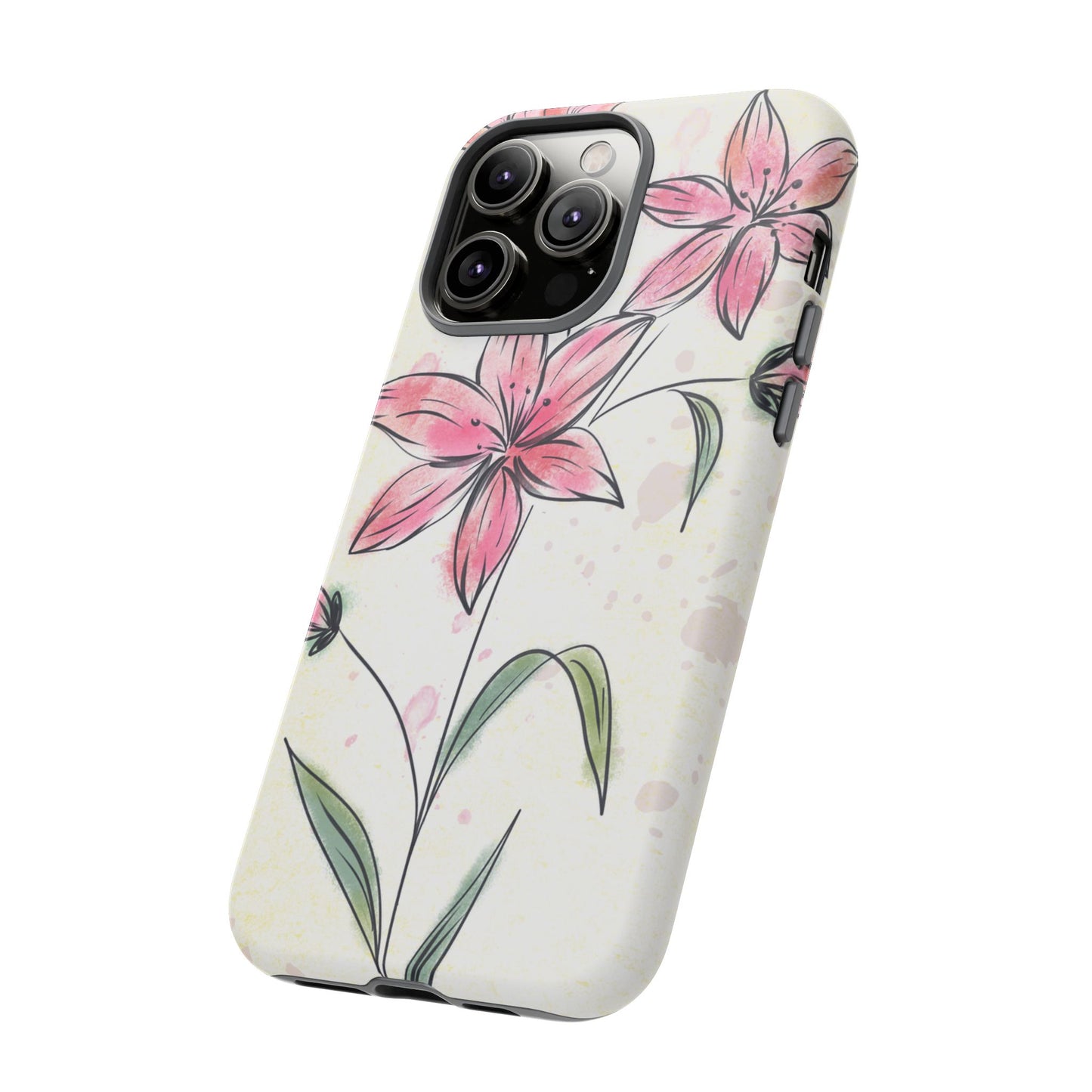 Floral Phone Case with Elegant Pink Lilies, Cute Floral Accessories, Phone Protection, Gift for Her, Stylish Cell Phone Cover