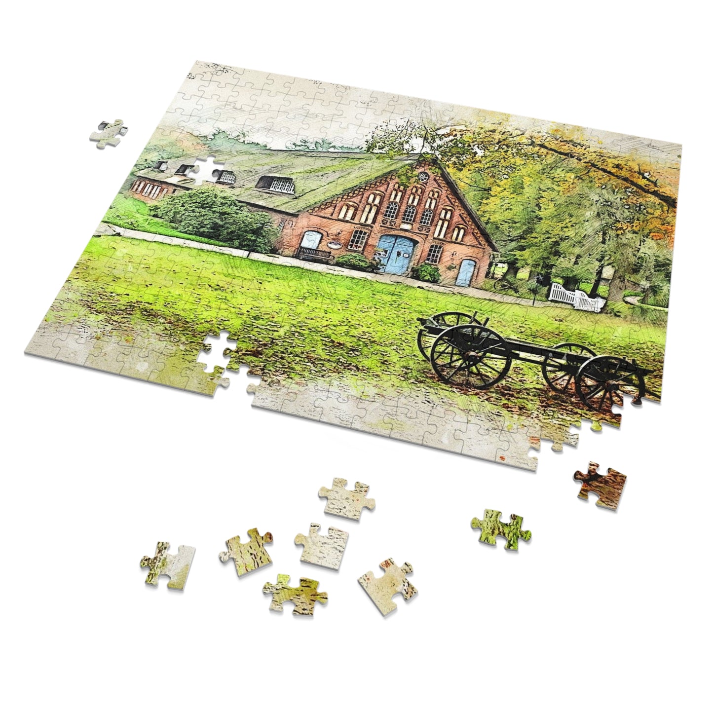 Rustic Scene Jigsaw Puzzle, Cozy Family Game, Art Puzzle with Tin, Nature Lover Gift, Home Décor Puzzle