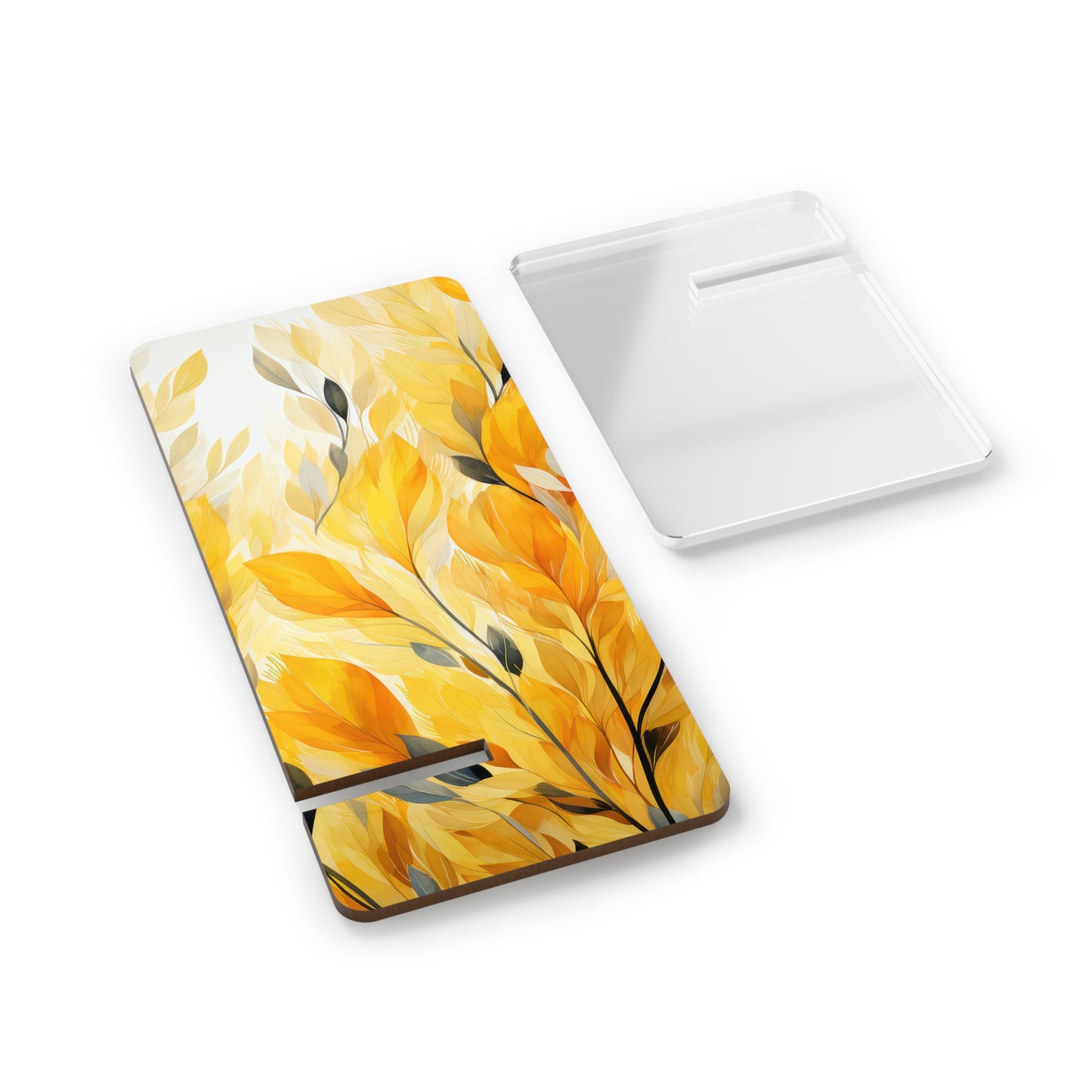 Chic Mobile Display Stand, Leaf Design Phone Holder, Desk Organizer, Tech Gift, Home Decor, Yellow Floral