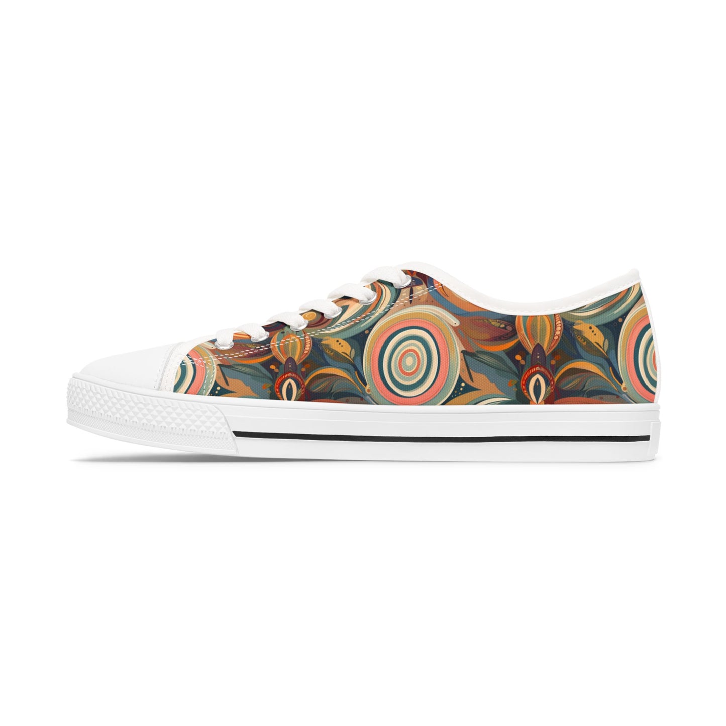 Low Top Sneakers — Retro Boho Circular Pattern Canvas Shoes