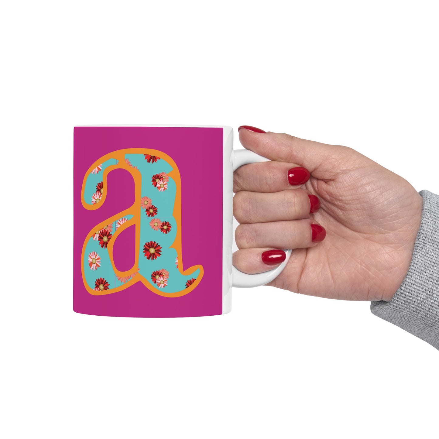 Floral Lettered Ceramic Mug - Vibrant Coffee Cup, Gift for Her, Kitchen Decor, Personalized Drinkware, Fun Floral Mug