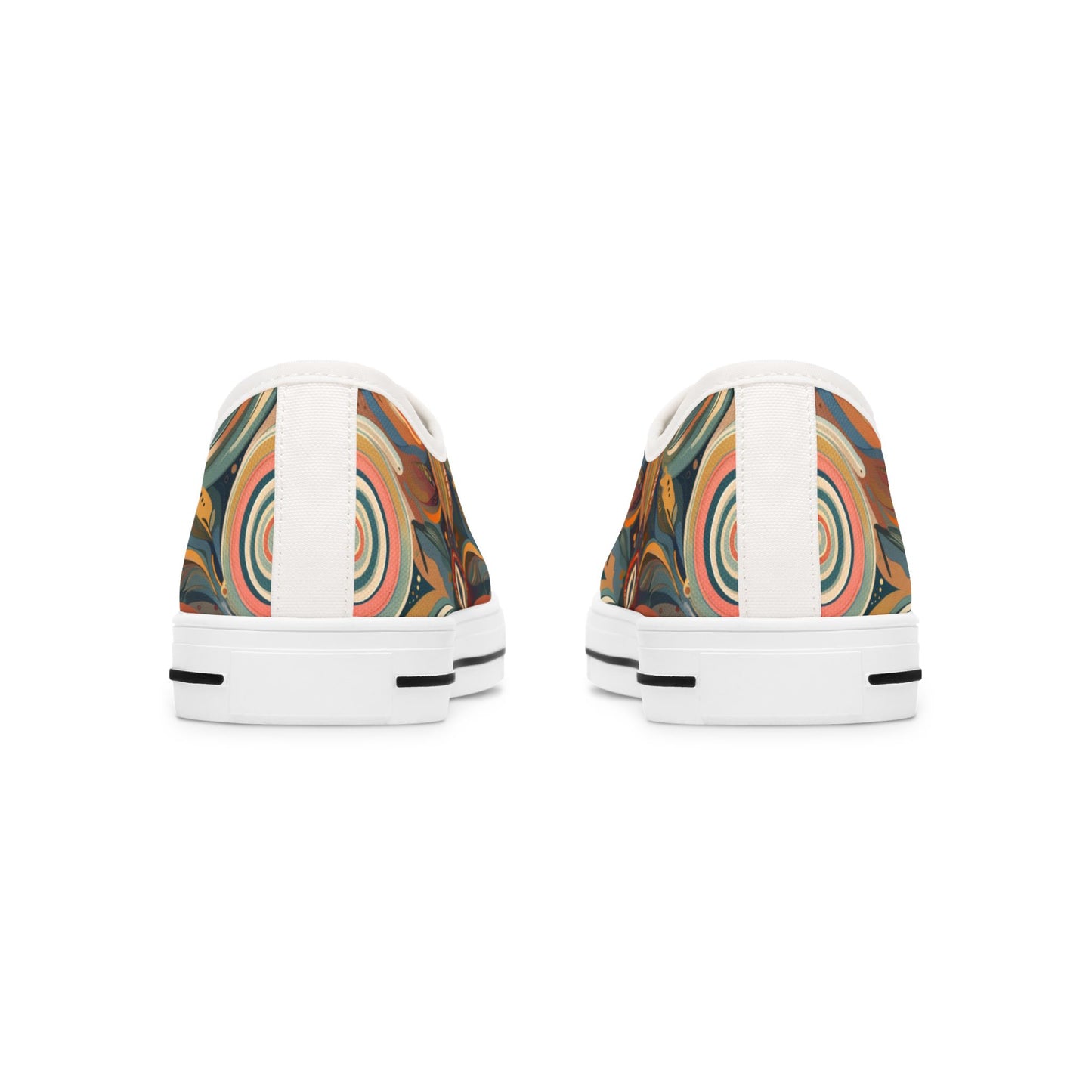 Low Top Sneakers — Retro Boho Circular Pattern Canvas Shoes
