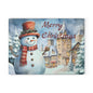 Merry Christmas Snowman Glass Cutting Board – Festive Holiday Kitchen Decor