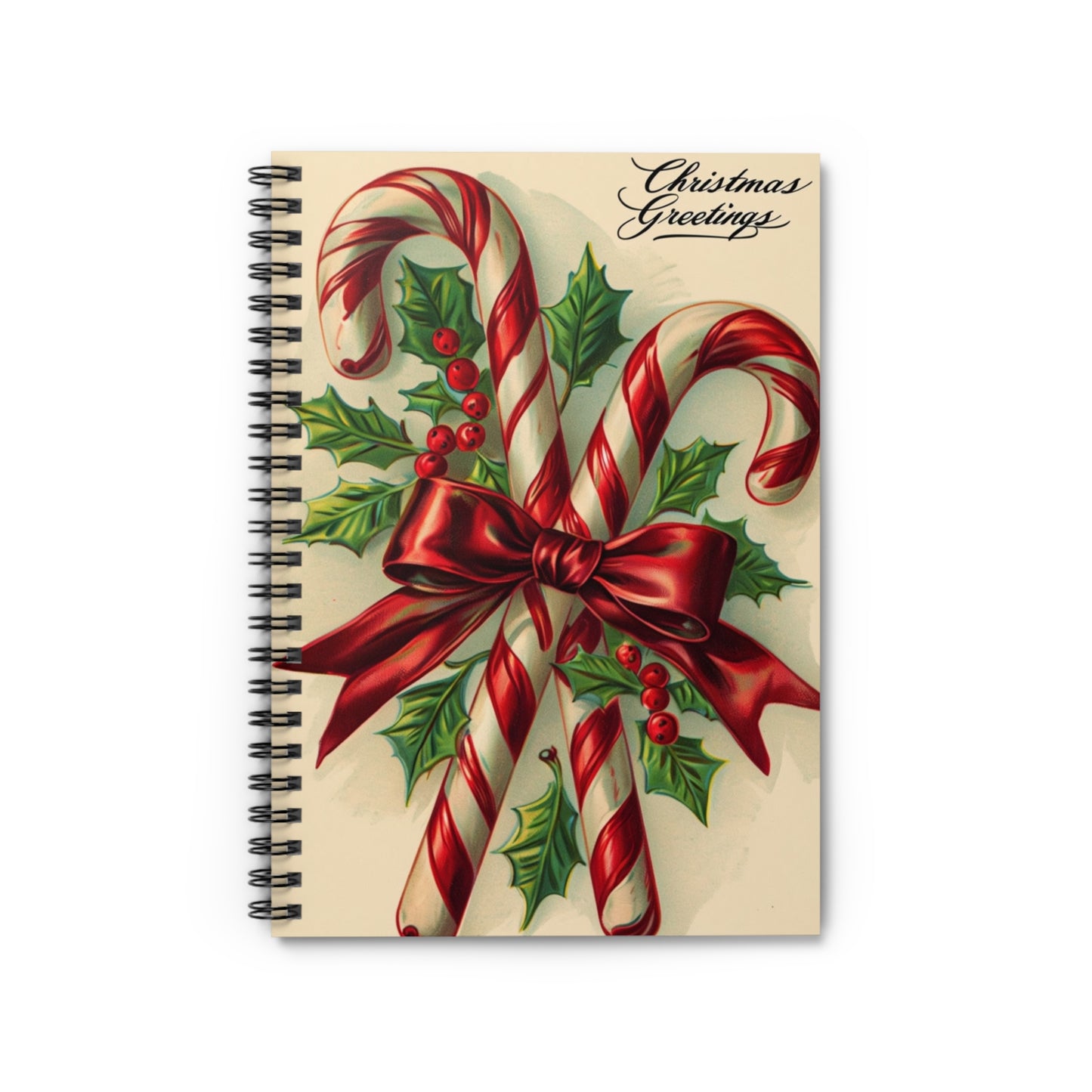 Christmas Themed Spiral Notebook, Holiday Journal, Gift for Writers, Festive Stationery, Candy Cane Design, Seasonal Planner