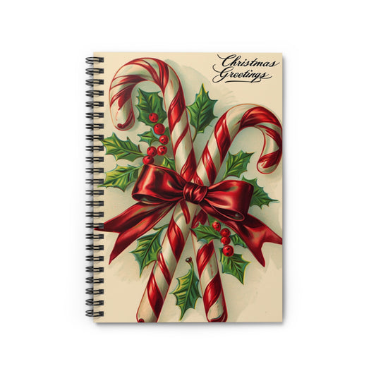 Christmas Themed Spiral Notebook, Holiday Journal, Gift for Writers, Festive Stationery, Candy Cane Design, Seasonal Planner