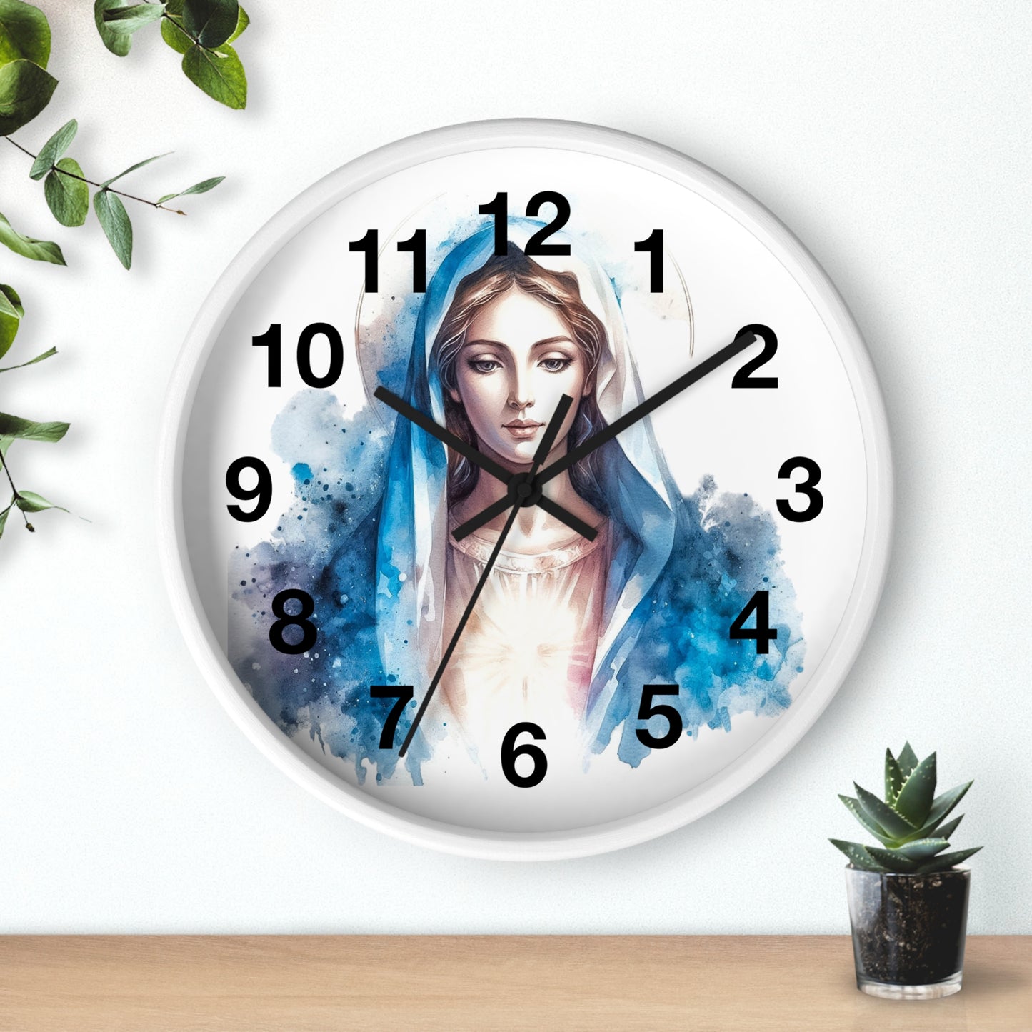 Serene Virgin Mary Wall Clock - Spiritual Home Decor, Religious Gift, Timeless Artistic Piece, Faith-Based Office Accessory