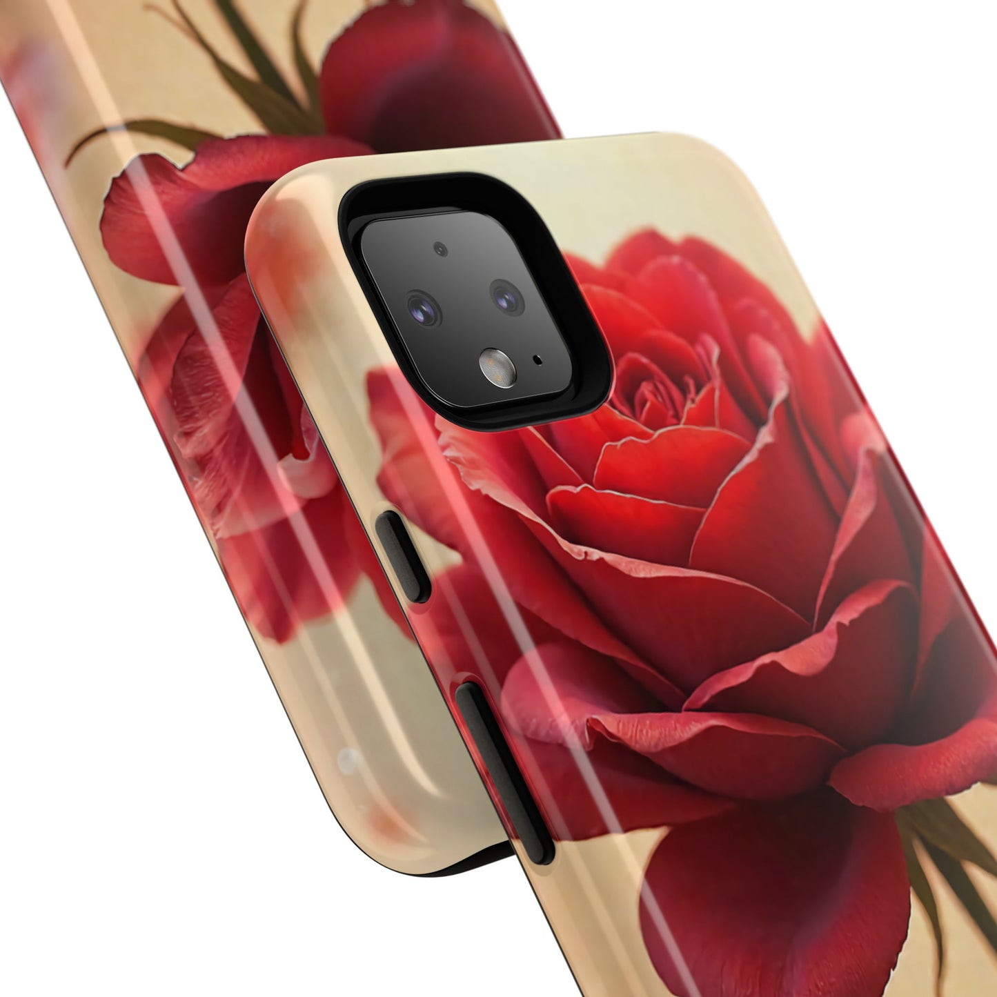 Floral Phone Case with Red Rose Design, Tough Phone Cover, Flower Print, Gift for Her, Stylish Accessory, Floral Aesthetic