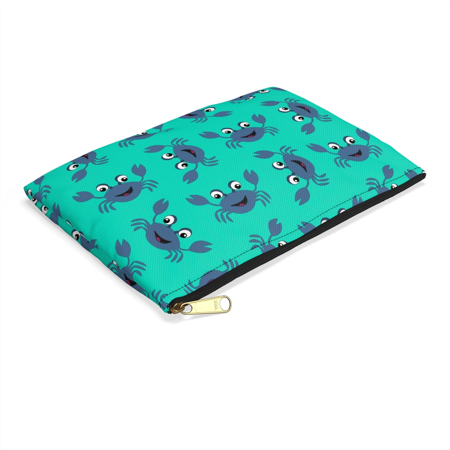 Cute Crab Accessory Pouch, Fun Cosmetic Bag, Beach Accessory, Gift for Crab Lovers, Teal Crab Print Pouch, Summer Essentials