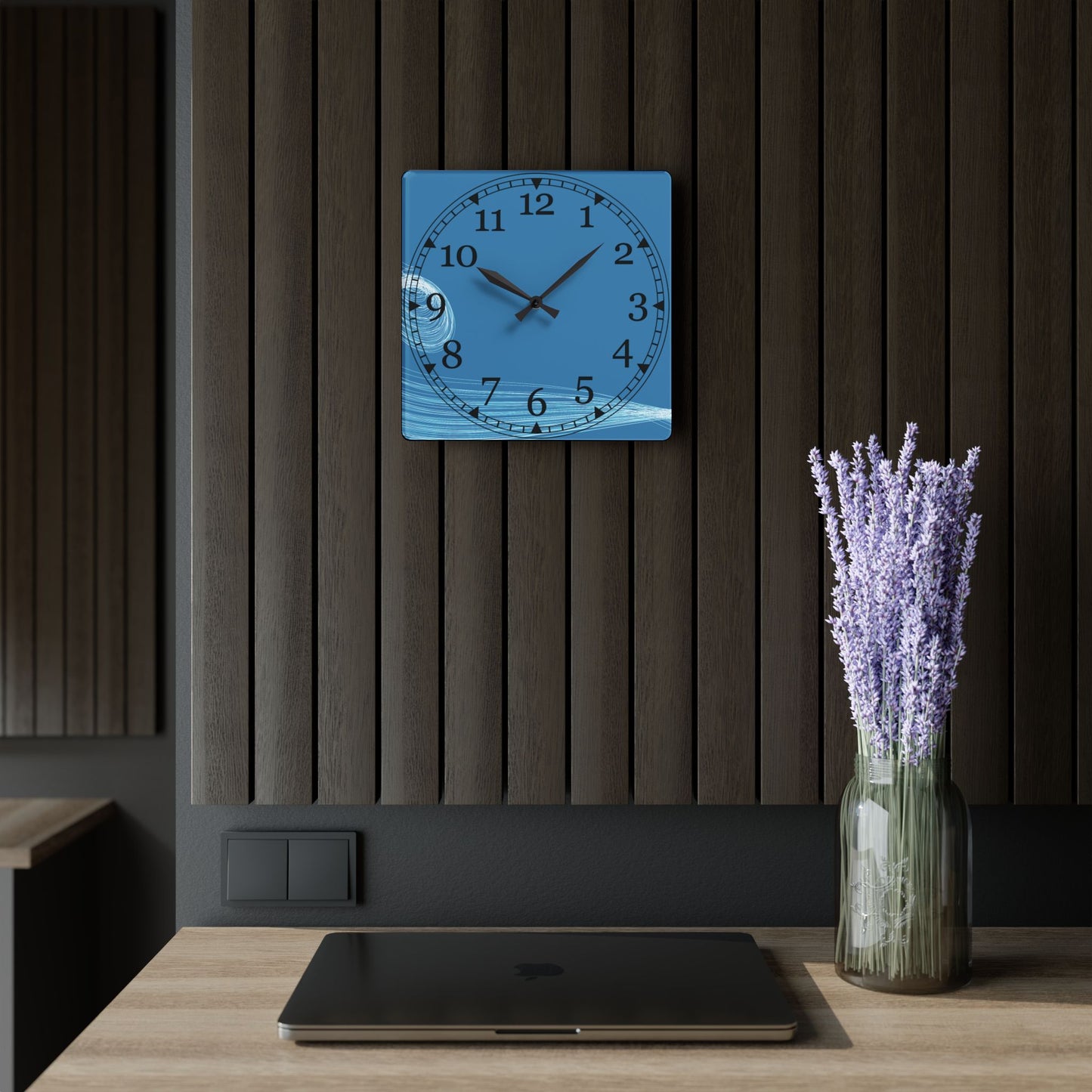 Blue Wave Acrylic Wall Clock — Modern Coastal Home Decor