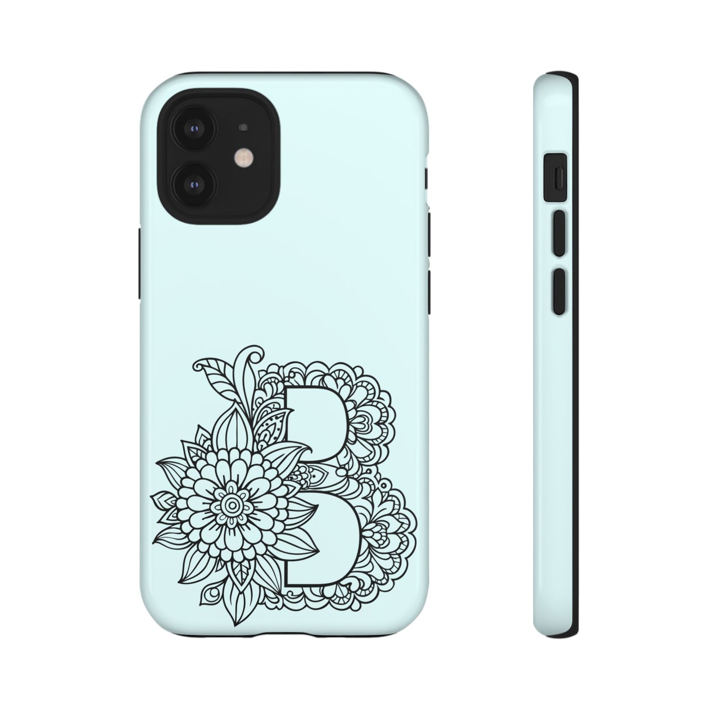 Personalized Tough Phone Case- Letter B, Floral Monogram Cell Phone Cover, Custom Protective Case, Unique Gift, Birthday, Graduation