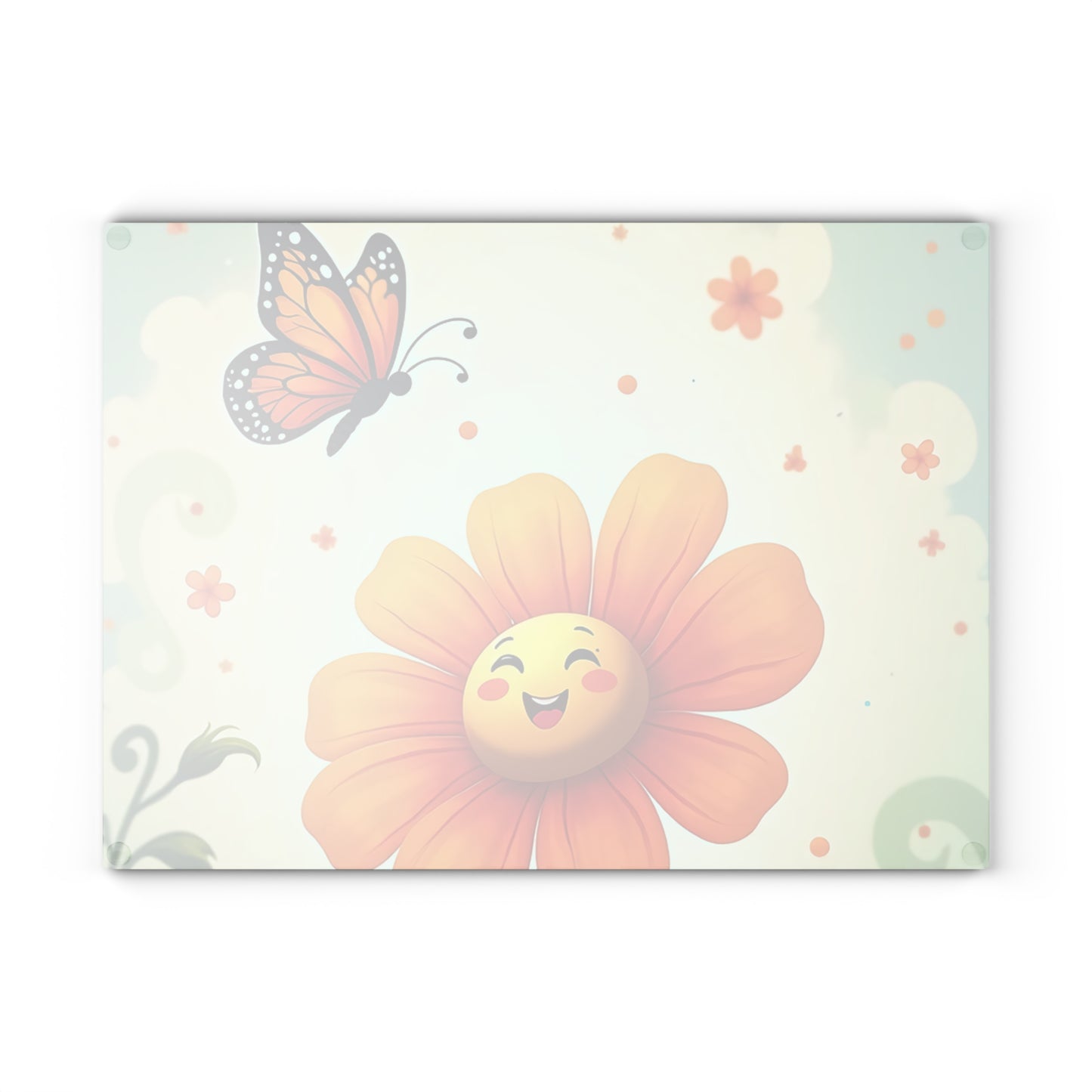 Cheerful Floral Glass Cutting Board, Kitchen Decor, Gift for Home, Cooking Accessory, Butterfly Artwork, Spring Inspired