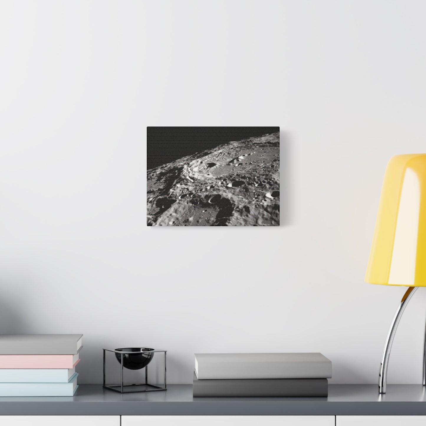 Lunar Surface Matte Canvas Print — Black & White Moon Crater Wall Art