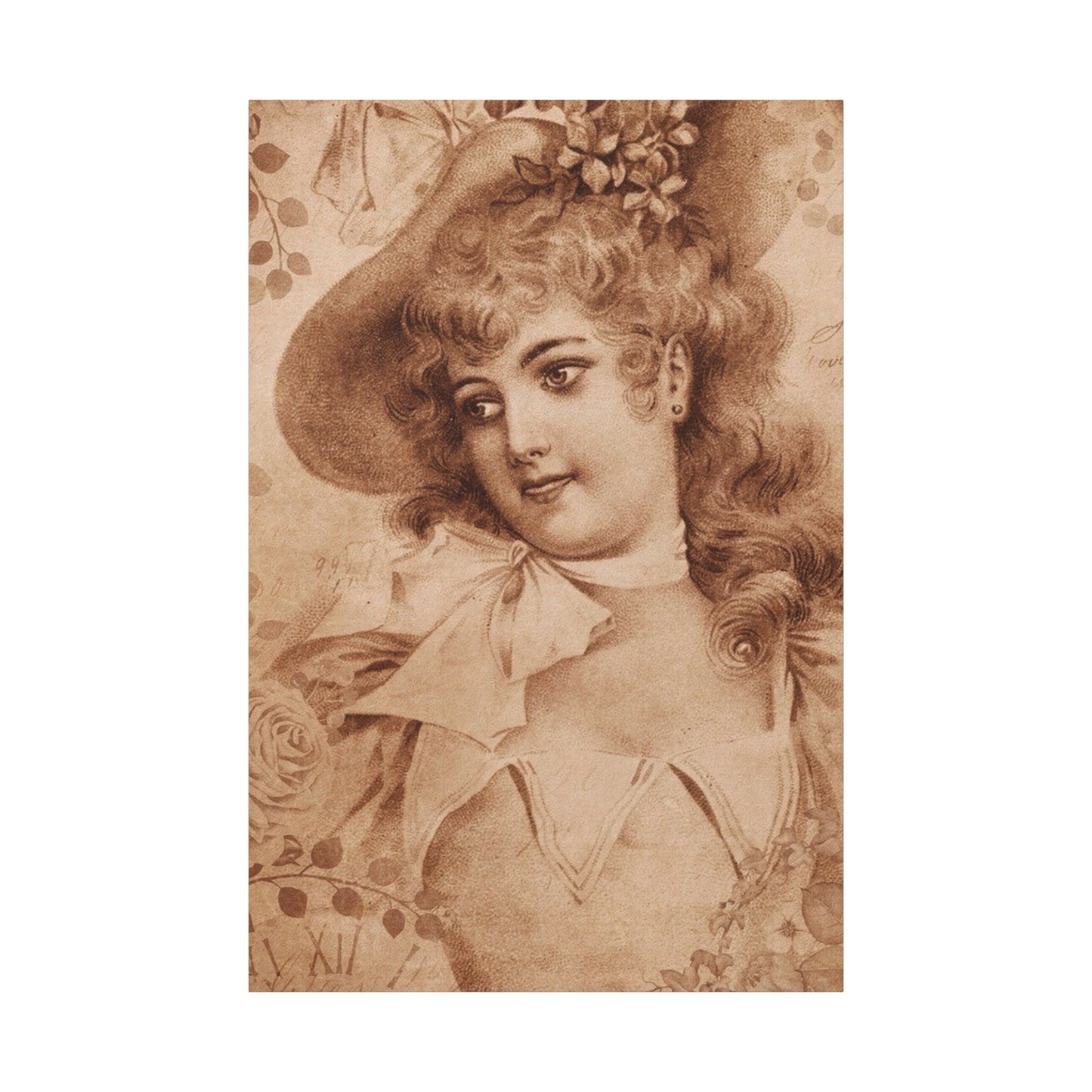 Vintage Sepia Portrait Canvas — Romantic Victorian Lady Matte Wall Art