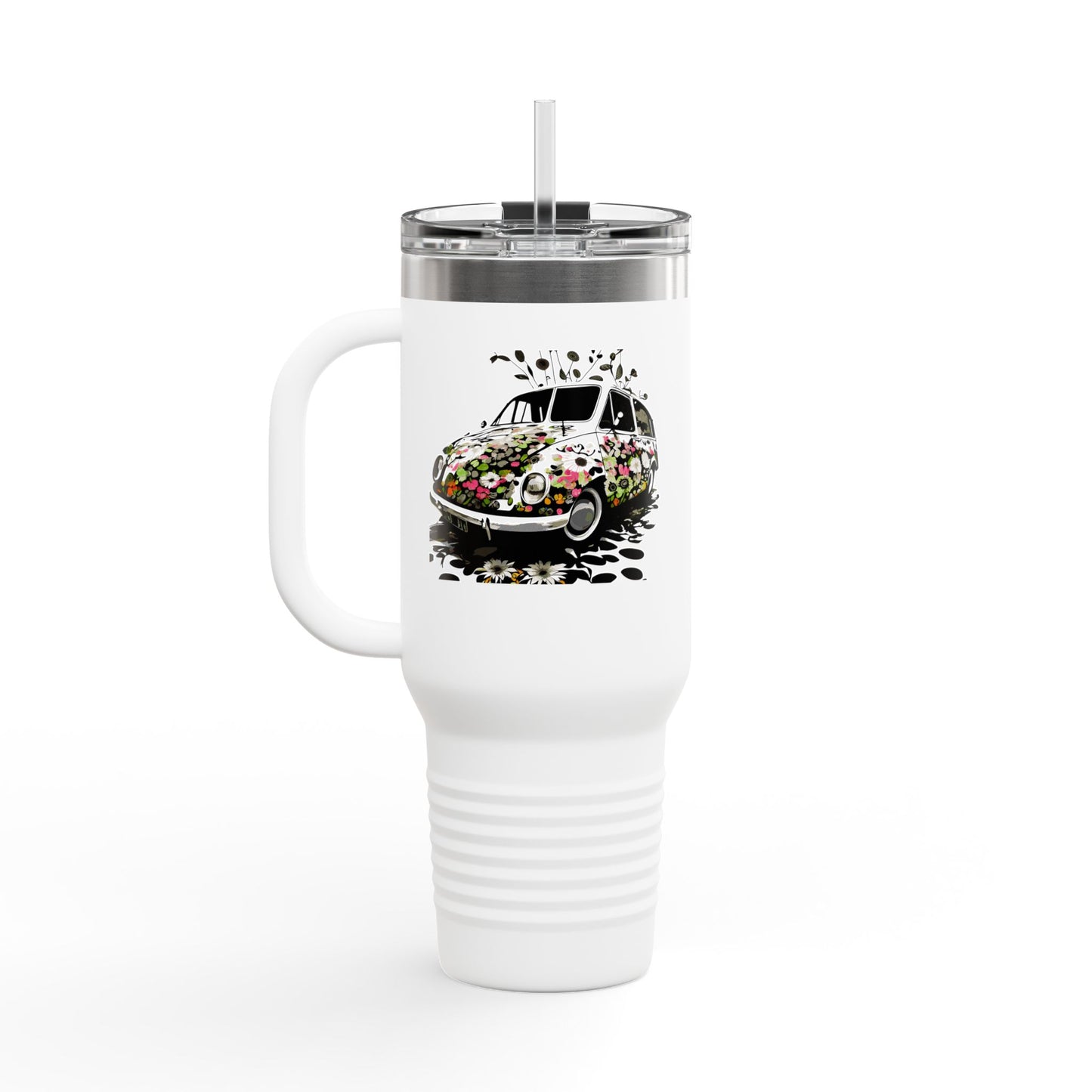 Floral Insulated Travel Mug for Hot & Cold Beverages, 40oz Drink Tumbler for Road Trips, Camping, Picnics, Gifts, Eco-Friendly