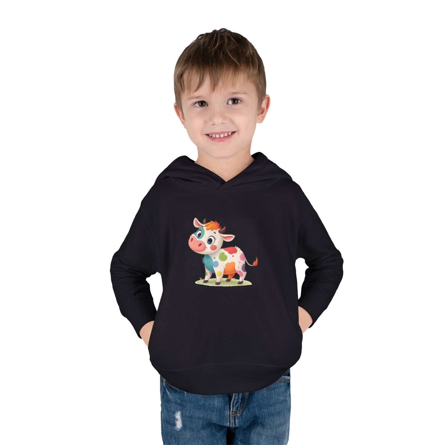 Cute Cow Toddler Pullover Fleece Hoodie, Kids' Hoodie, Animal Hoodie, Cozy Kids Apparel, Fun Gifts for Toddlers, Birthday Gift