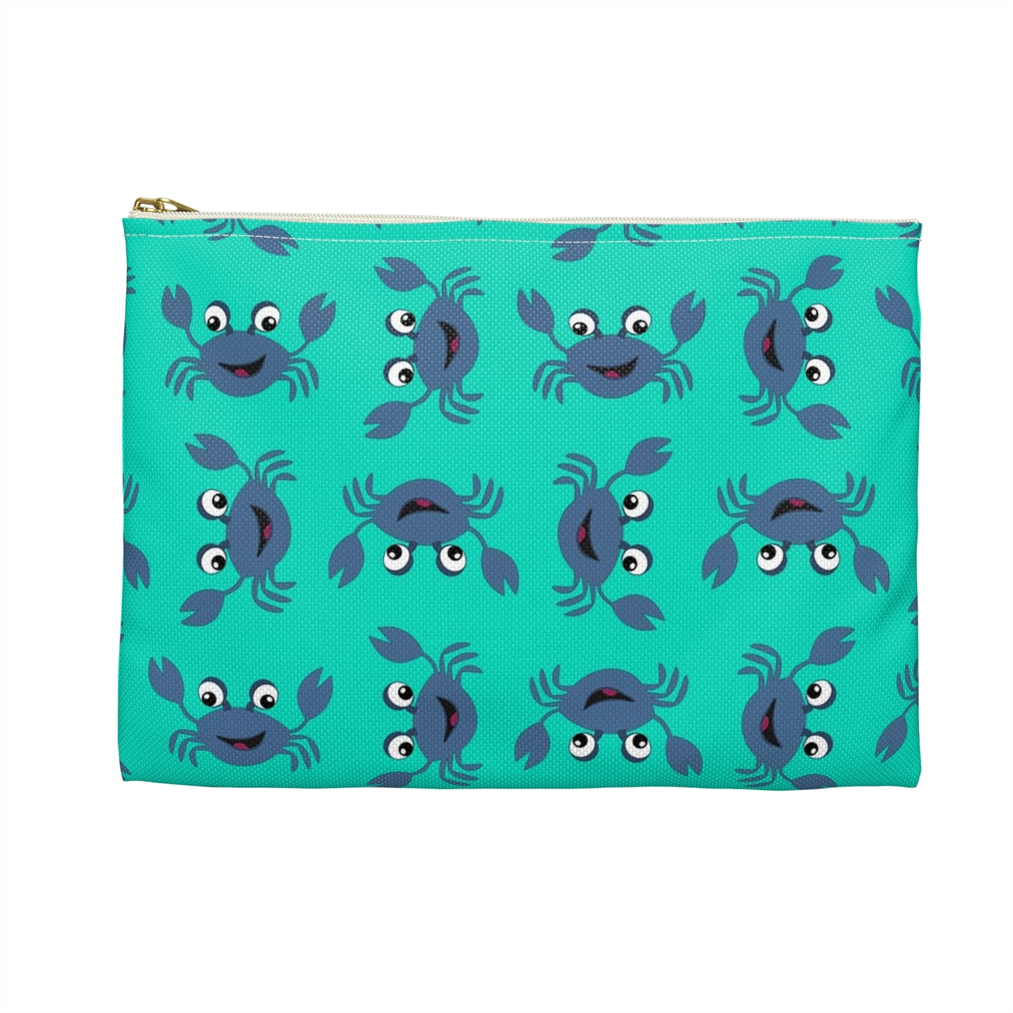 Cute Crab Accessory Pouch, Fun Cosmetic Bag, Beach Accessory, Gift for Crab Lovers, Teal Crab Print Pouch, Summer Essentials