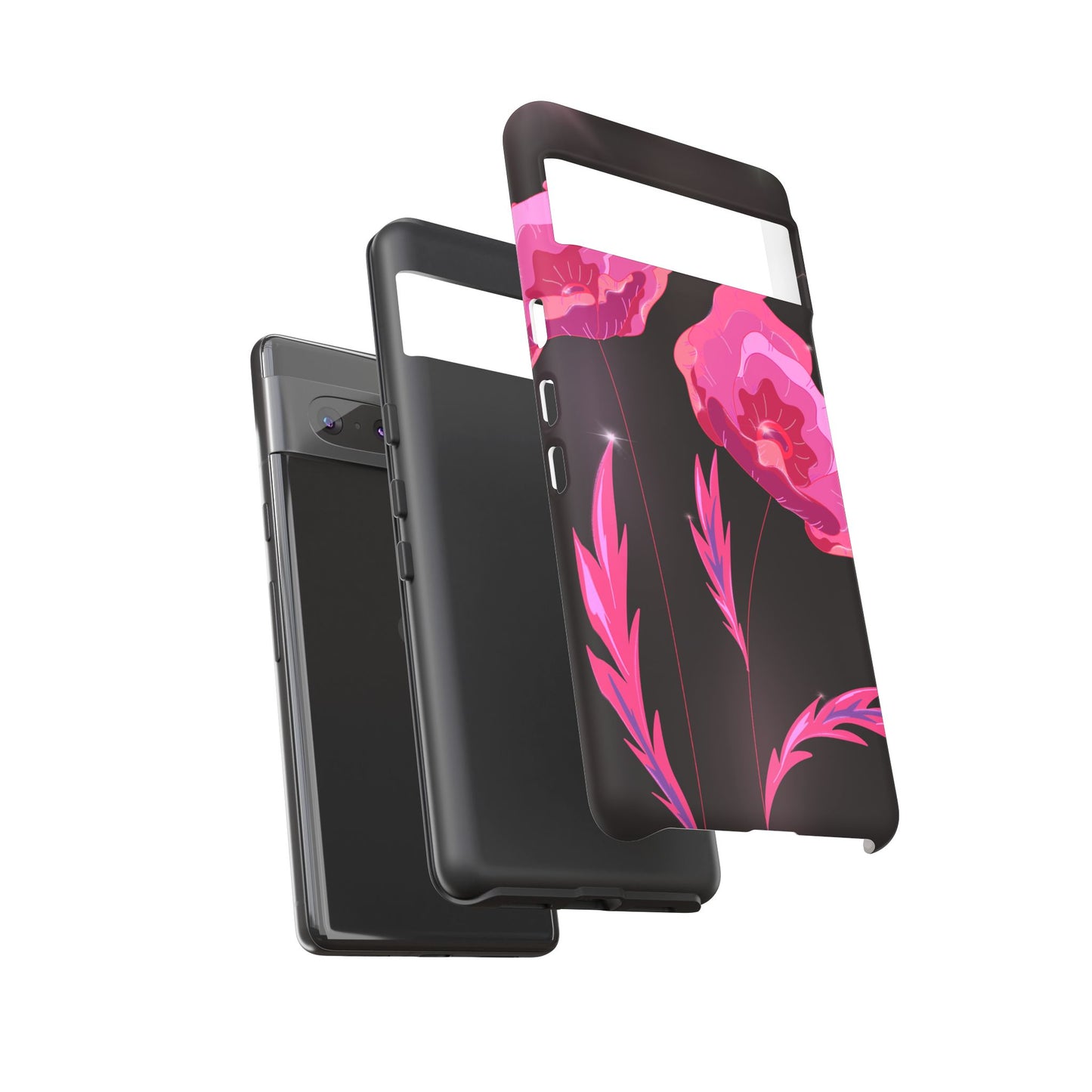 Floral iPhone Case | Tough Cases with Pink Poppy Design, Elegant Flower Phone Cover, Gift for Her, Spring Accessories, Chic Tech