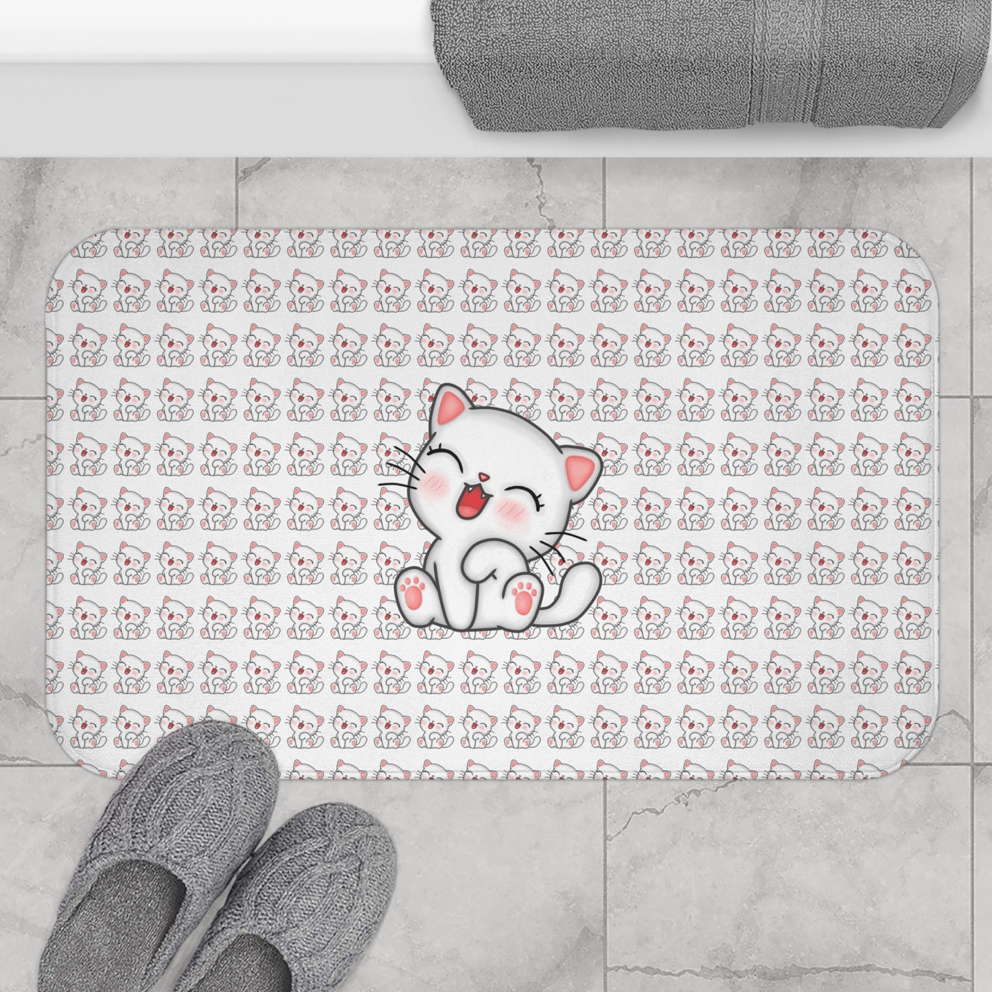 Cute Cat Bath Mat, Adorable Kitty Bath Decor, Cat Lover Gift, Bathroom Accessory, Fun Cat Design for Kids, Cozy Home Decor