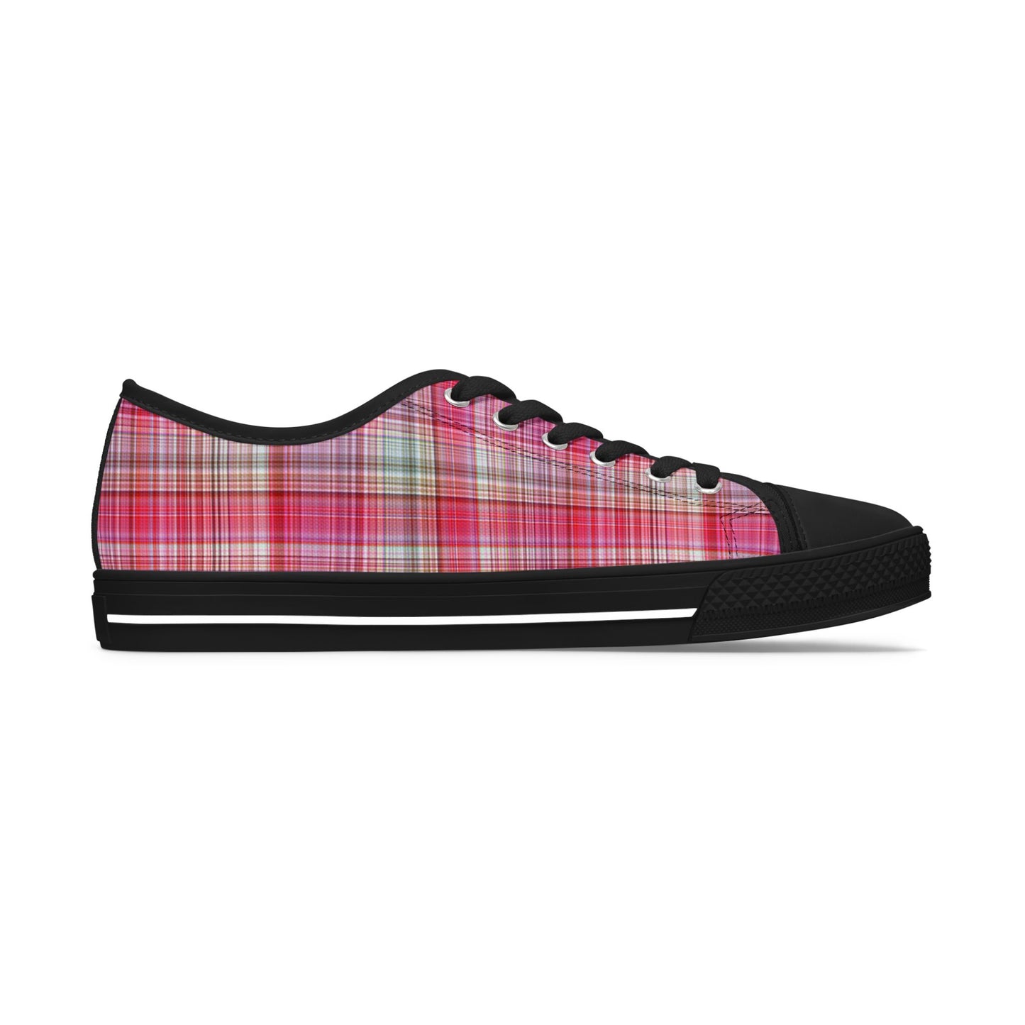 Pink Plaid Low Top Sneakers — Women's Casual Canvas Shoes