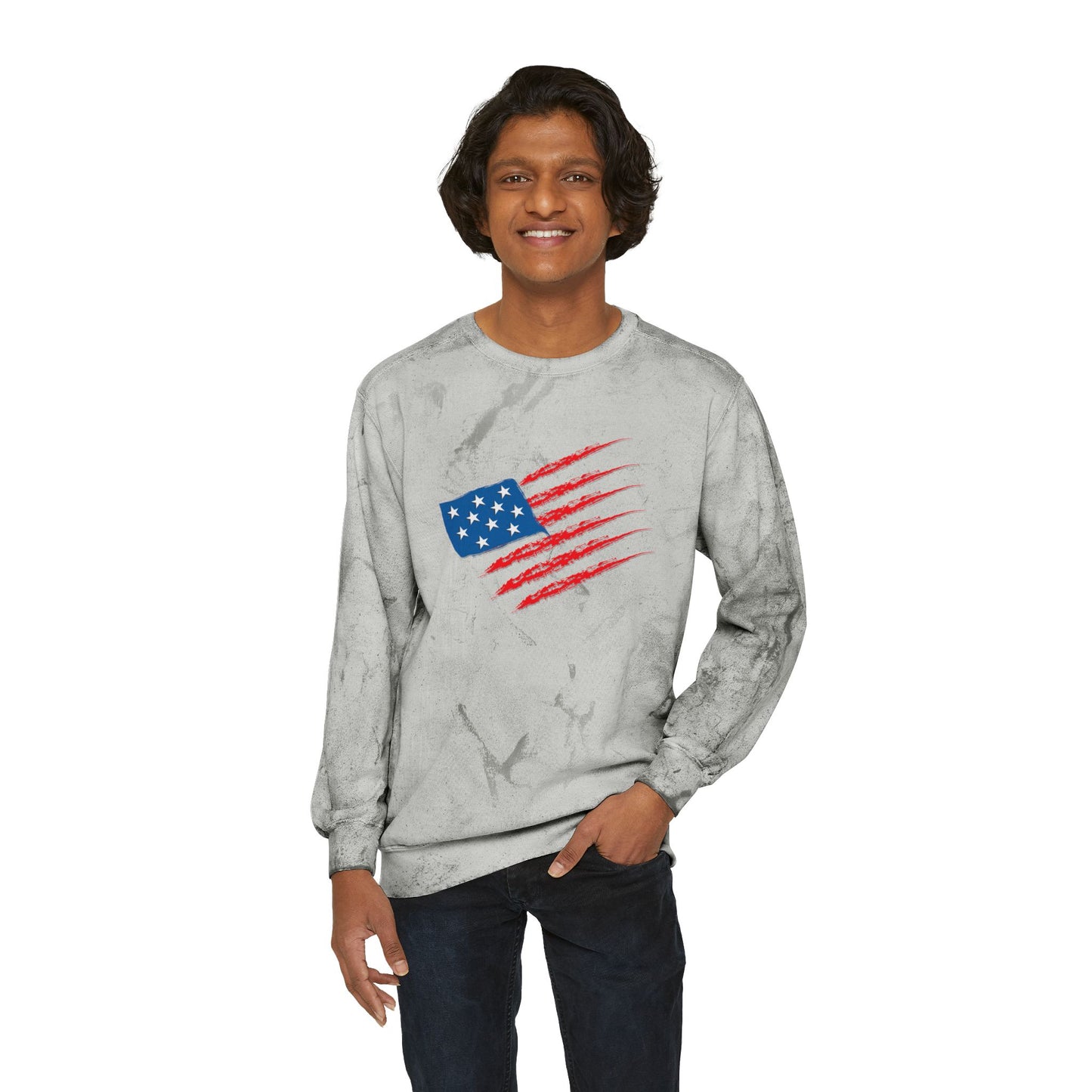 Patriotic Color Blast Crewneck Sweatshirt - Unisex, USA Flag, Casual Wear, Gift for Veterans, Independence Day Apparel