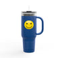 Smiley Face Insulated Travel Mug | 40oz Large Cup for Hot/Cold Beverages | Perfect for Travel & Gifting