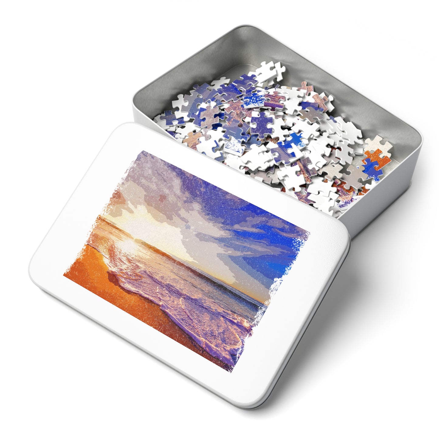 Beach Sunset Jigsaw Puzzle with Tin - Perfect for Family Nights, Gifts, Relaxation, and Home Decor