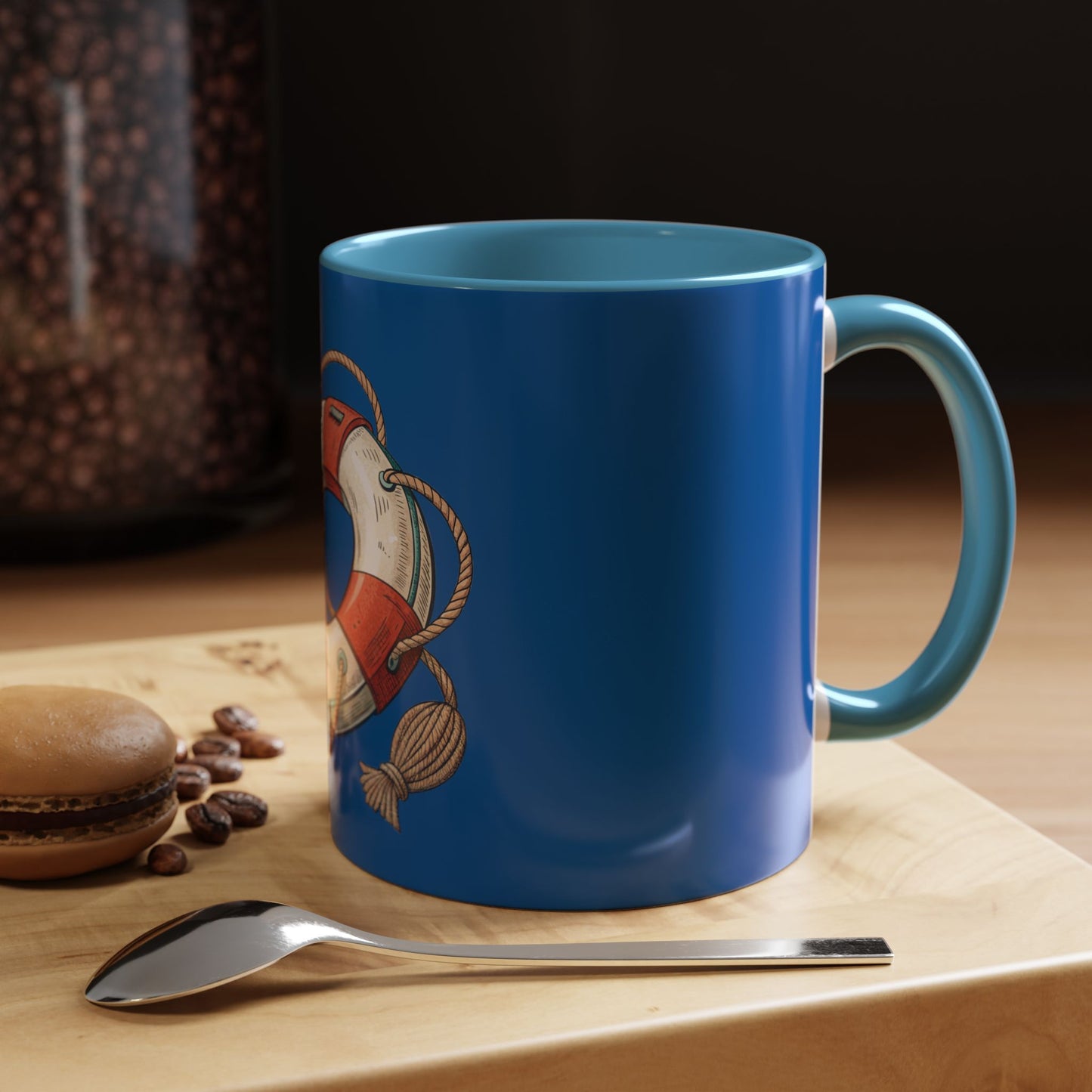 Lifesaver Accent Coffee Mug - Nautical Gift, Beach Decor, Sailor's Coffee Cup, Ocean Lover Mug, Summer Vibes