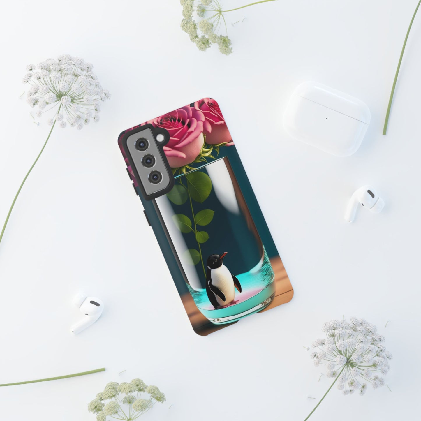 Penguin in a Glass Floral Tough Phone Case — Cute Protective Phone Cover