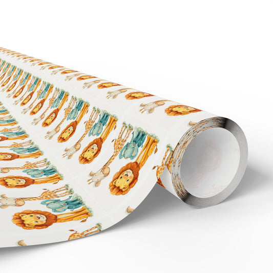 Lion Pattern Gift Wrapping Paper Roll — Whimsical Safari Kids Birthday Wrap